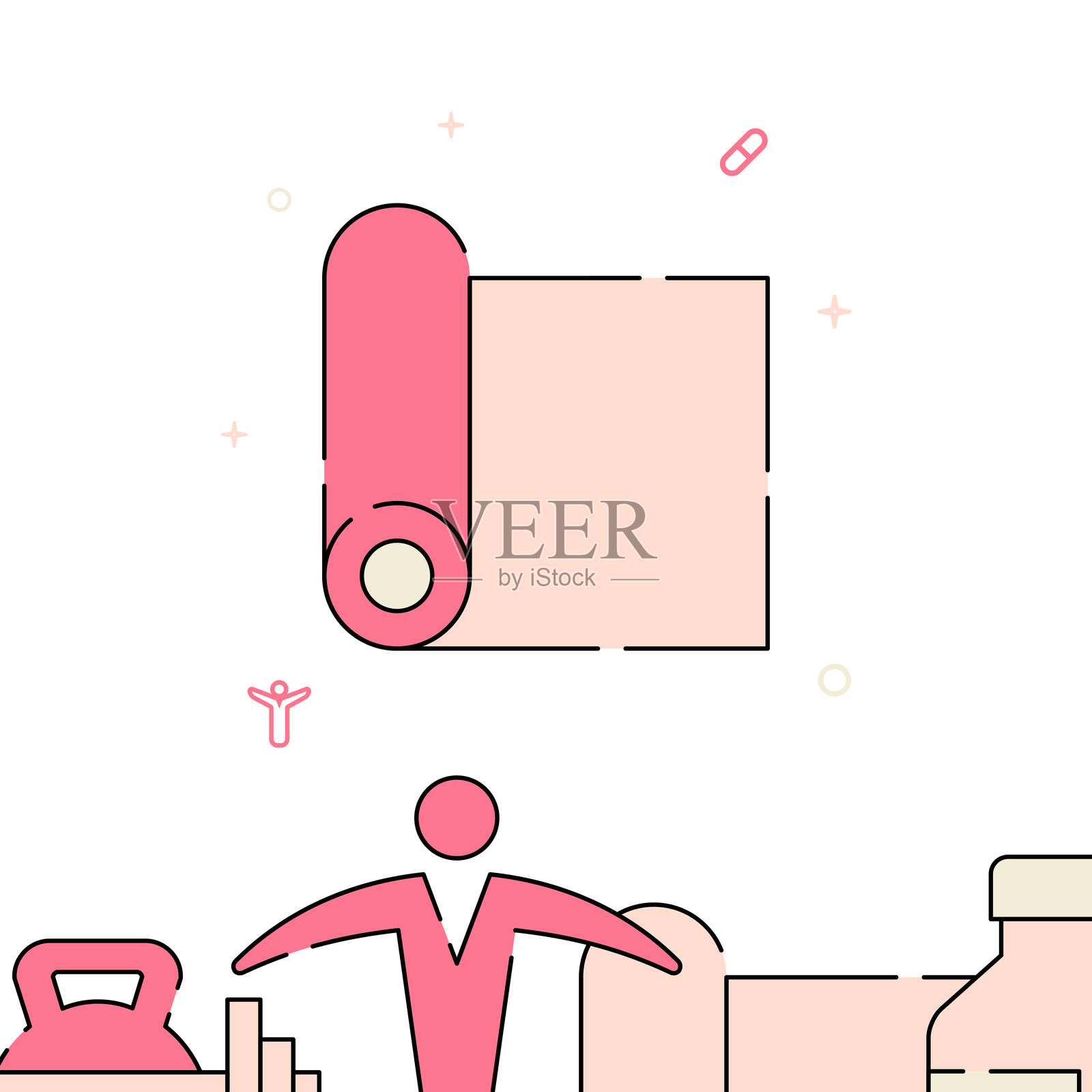 瑜伽垫填充线图标，简单的矢量插图插画图片素材