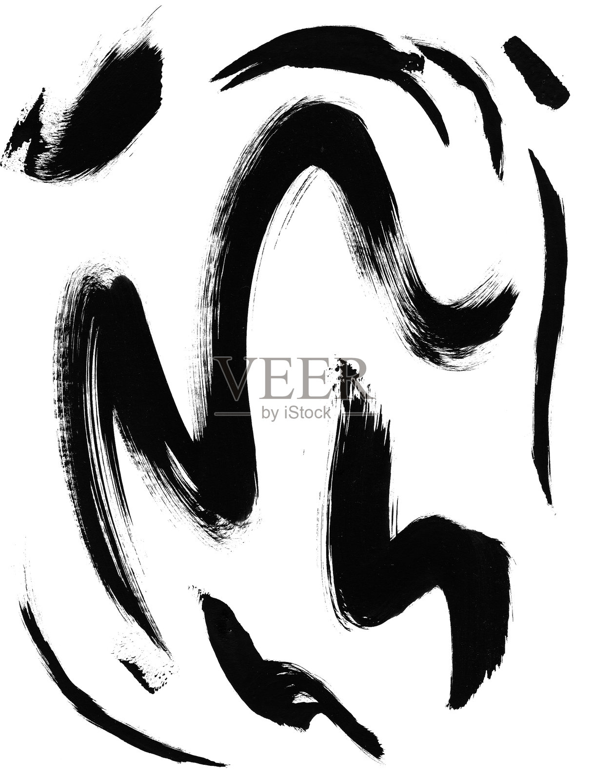 一组笔触。笔触，笔触，画笔手绘图形元素的集合。水彩。插画图片素材