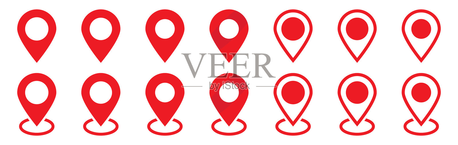 红色地图标记。位置图标集。插画图片素材