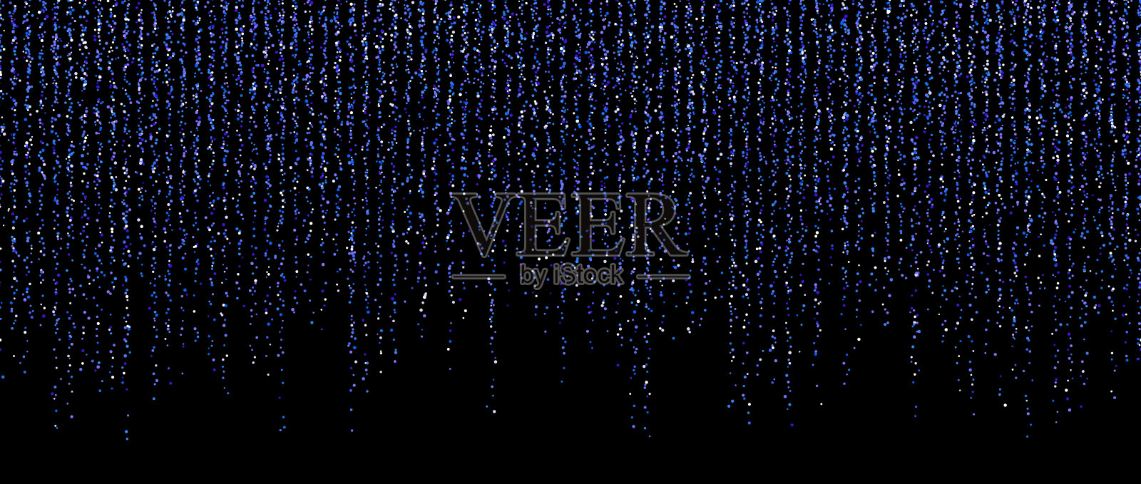 黑色背景上的蓝色五彩纸屑花环。落下的金色闪闪发光的墙纸。蓝色和紫色闪光点重复图案。神奇的灰尘，闪亮的圣诞装饰。向量的背景插画图片素材