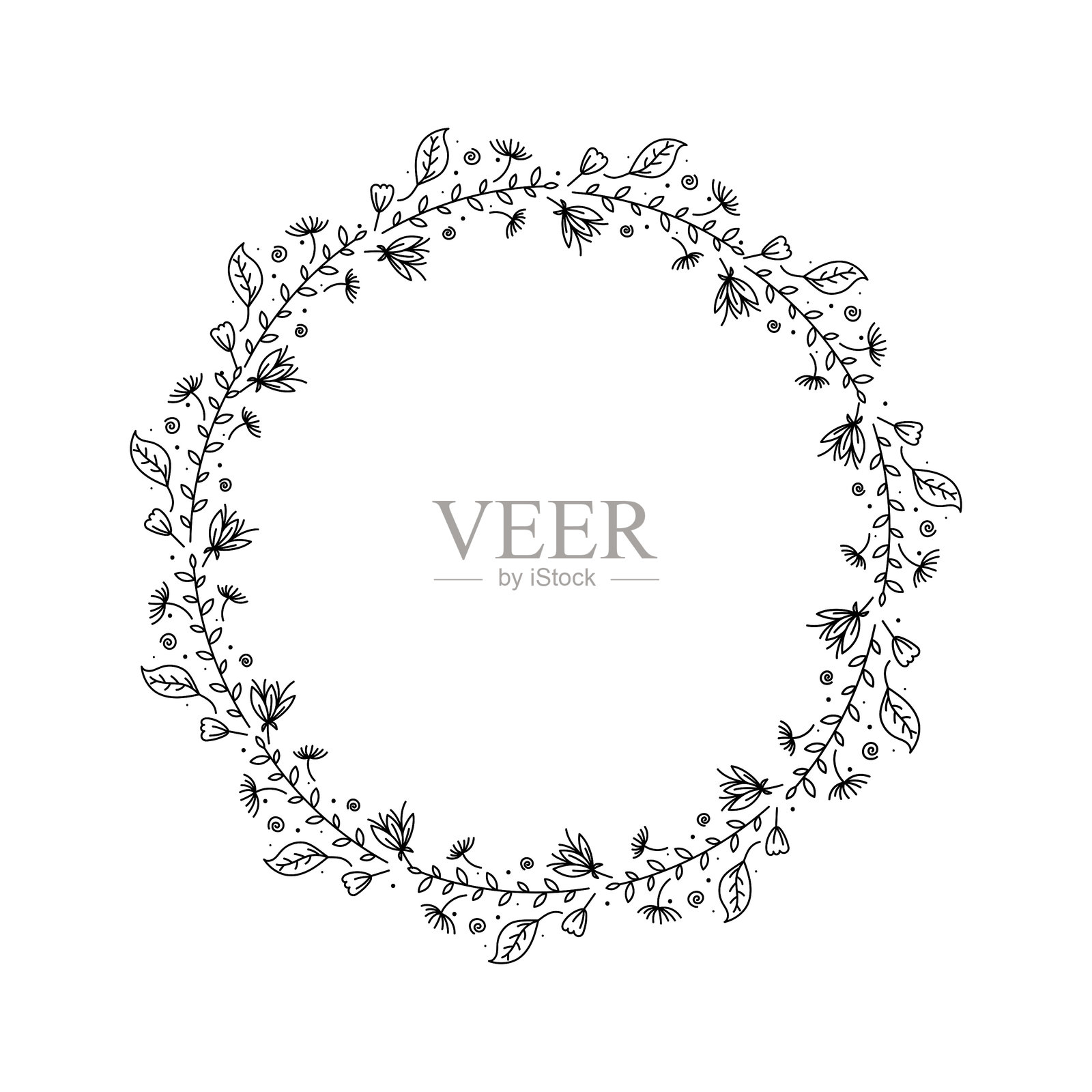 手绘圆形花花环矢量设计。插画图片素材