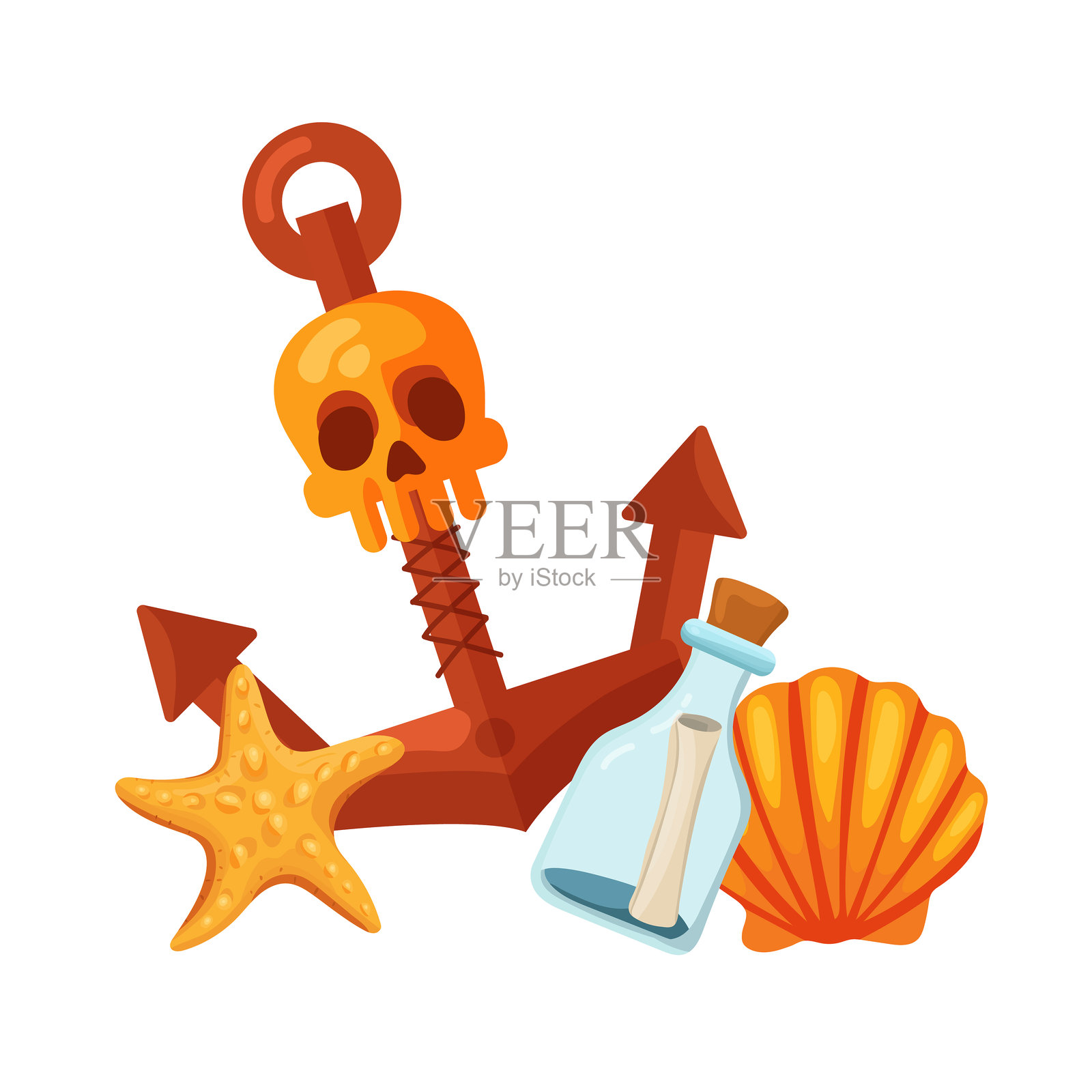 海盗锚。平面矢量剪贴画，带有独立背景的插图。插画图片素材