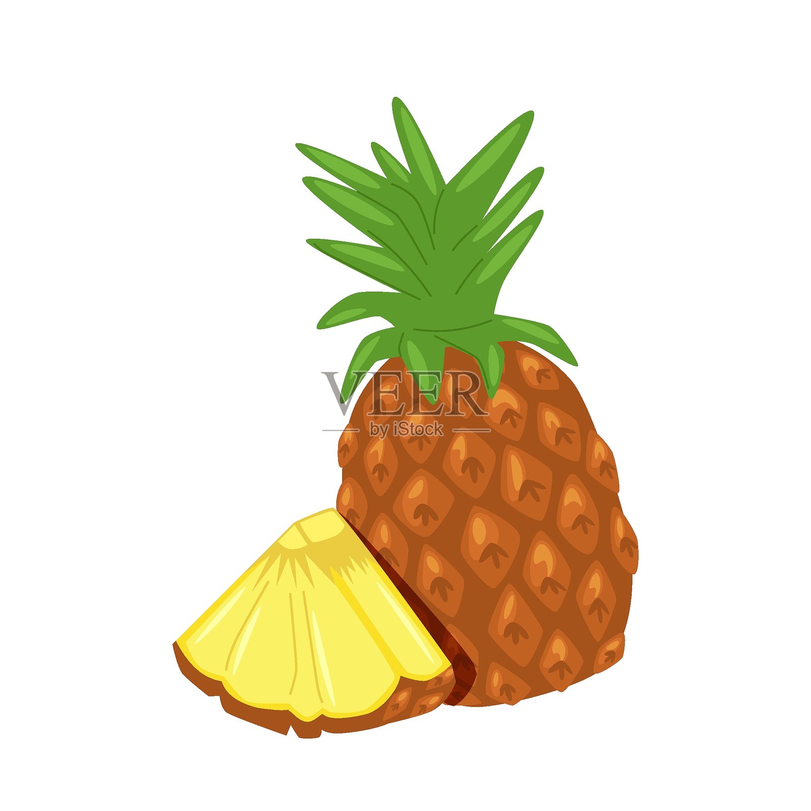 带叶子的菠萝果片，孤立在白色背景上插画图片素材