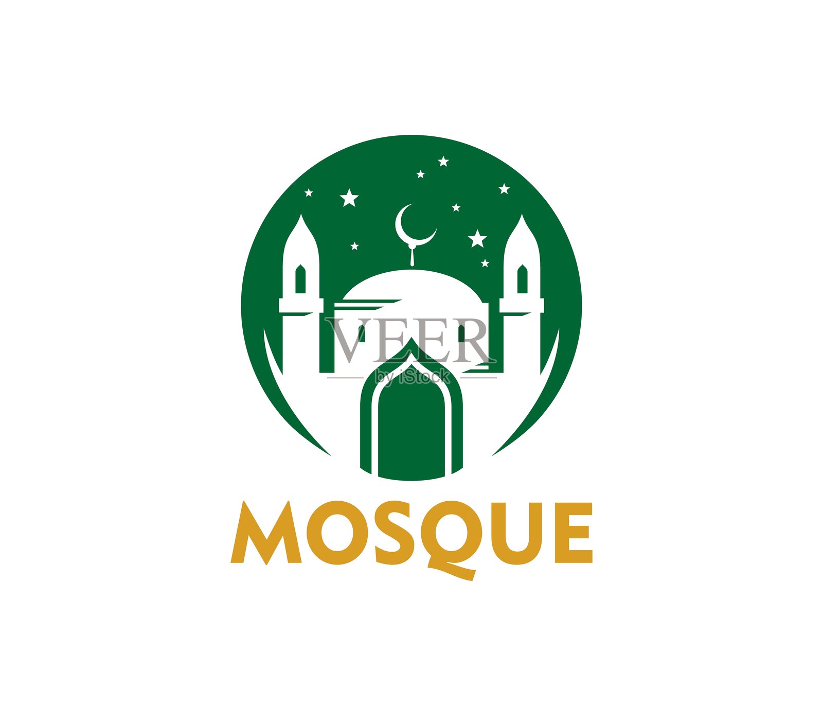斋月穆斯林清真寺图标，宗教伊斯兰标签插画图片素材
