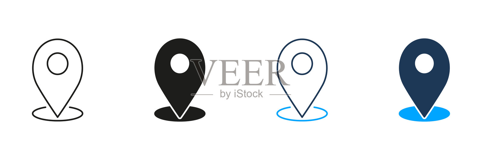 地图位置图钉线条和实心图标集。地理定位、导航和GPS标记符号集合。位置和目的地跟踪。孤立的矢量插图。插画图片素材