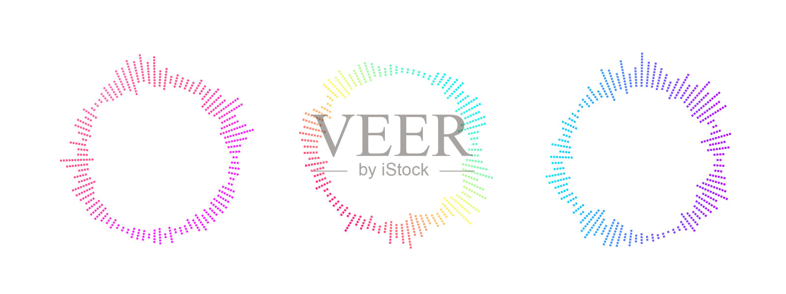 明亮的霓虹色环形图案，呈现声波形状。圆形矢量艺术象征着数字音频和频率流动，外观大胆而生动。插画图片素材