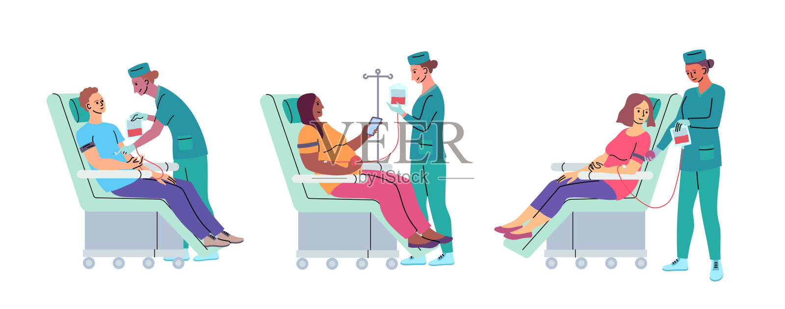 卡通色彩人物志愿者献血概念。矢量图插画图片素材