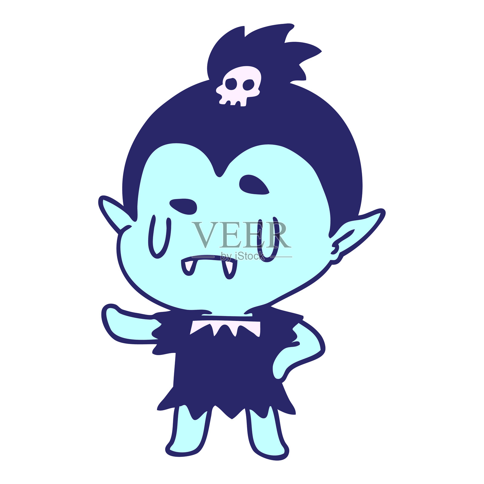 可爱的吸血鬼女孩卡通插图，采用明亮的霓虹色彩插画图片素材