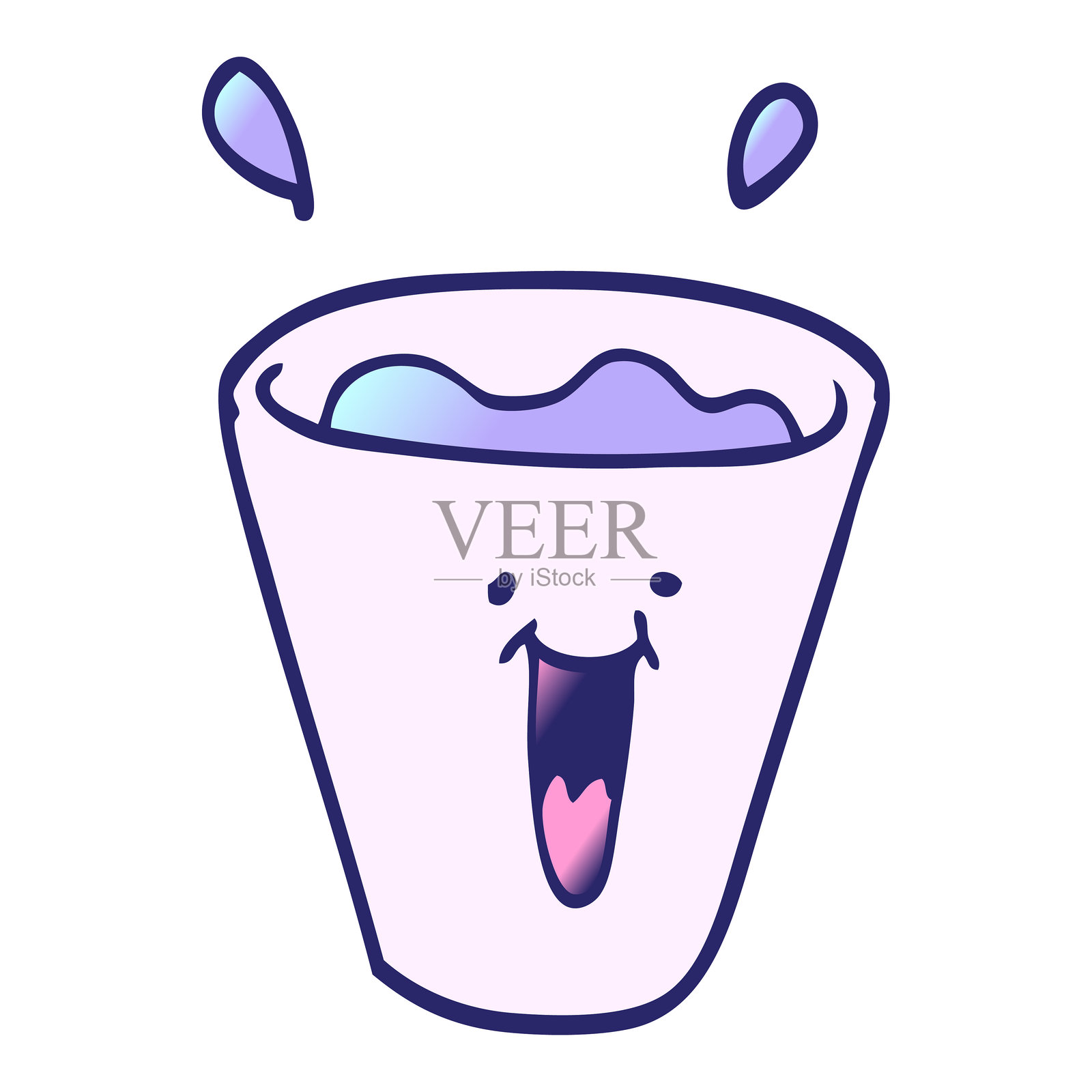 卡通涂鸦快乐饮品，色彩鲜艳的霓虹色插画图片素材