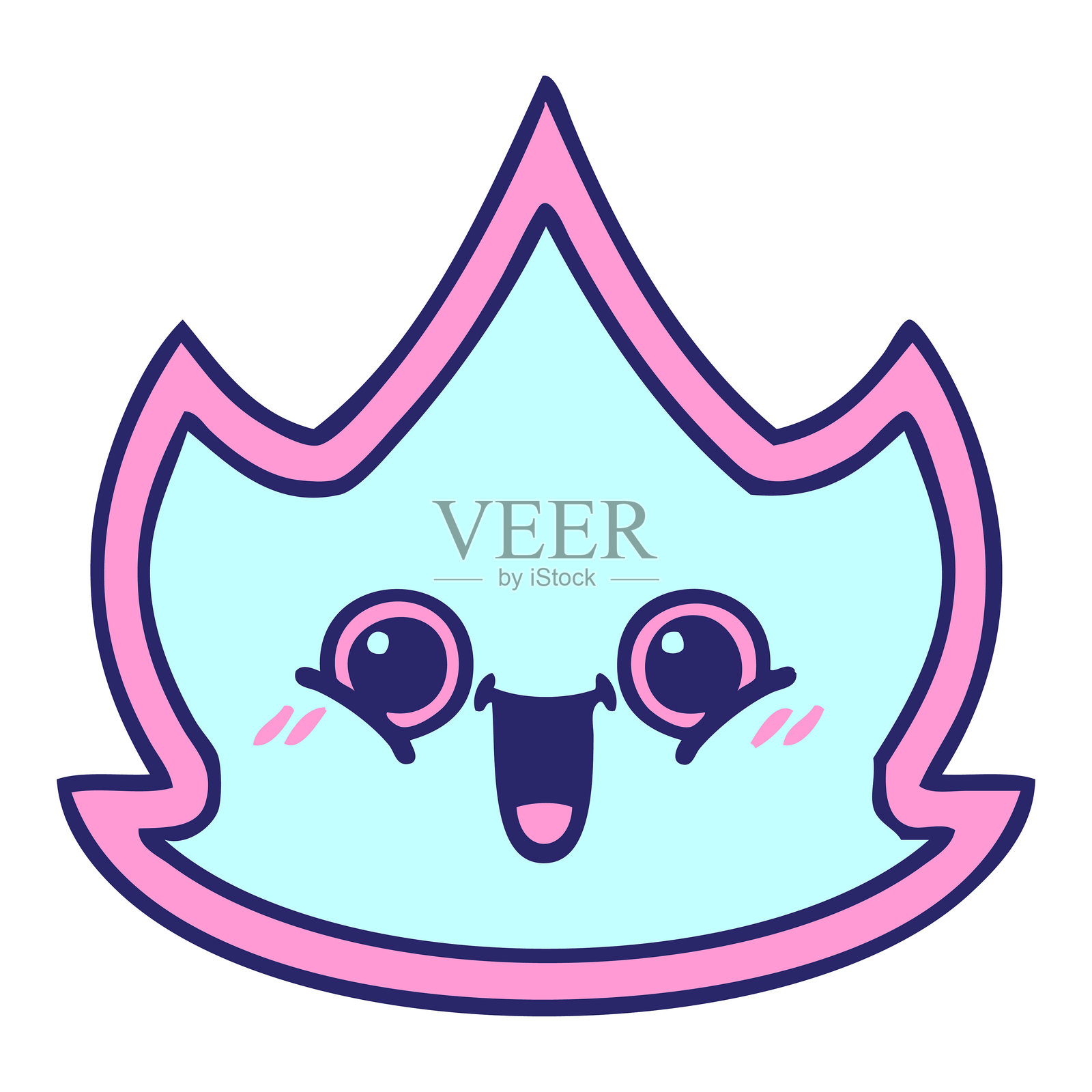 可爱的卡通火焰，色彩鲜艳的霓虹色插画图片素材