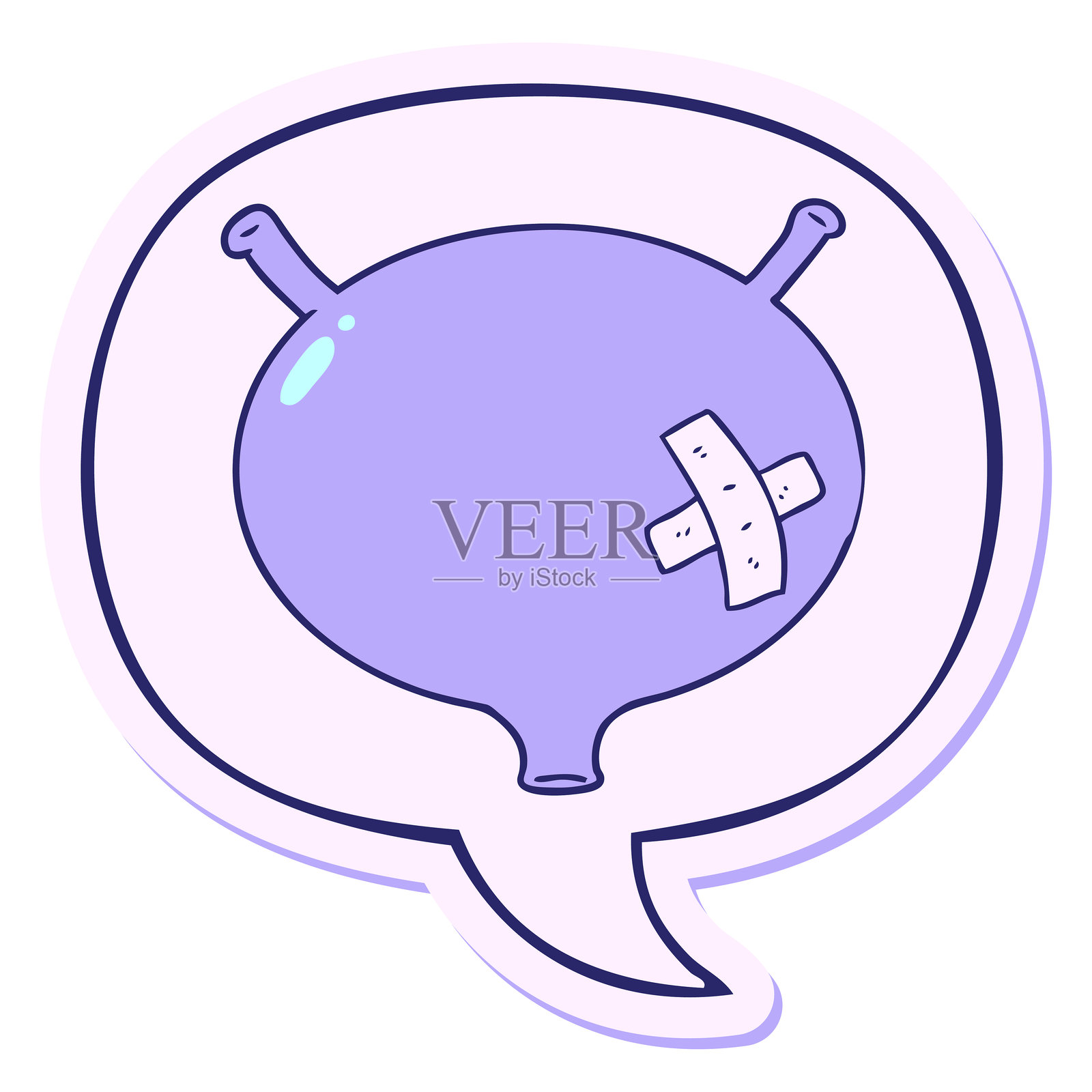 明亮霓虹色的卡通膀胱与对话气泡贴纸插画图片素材