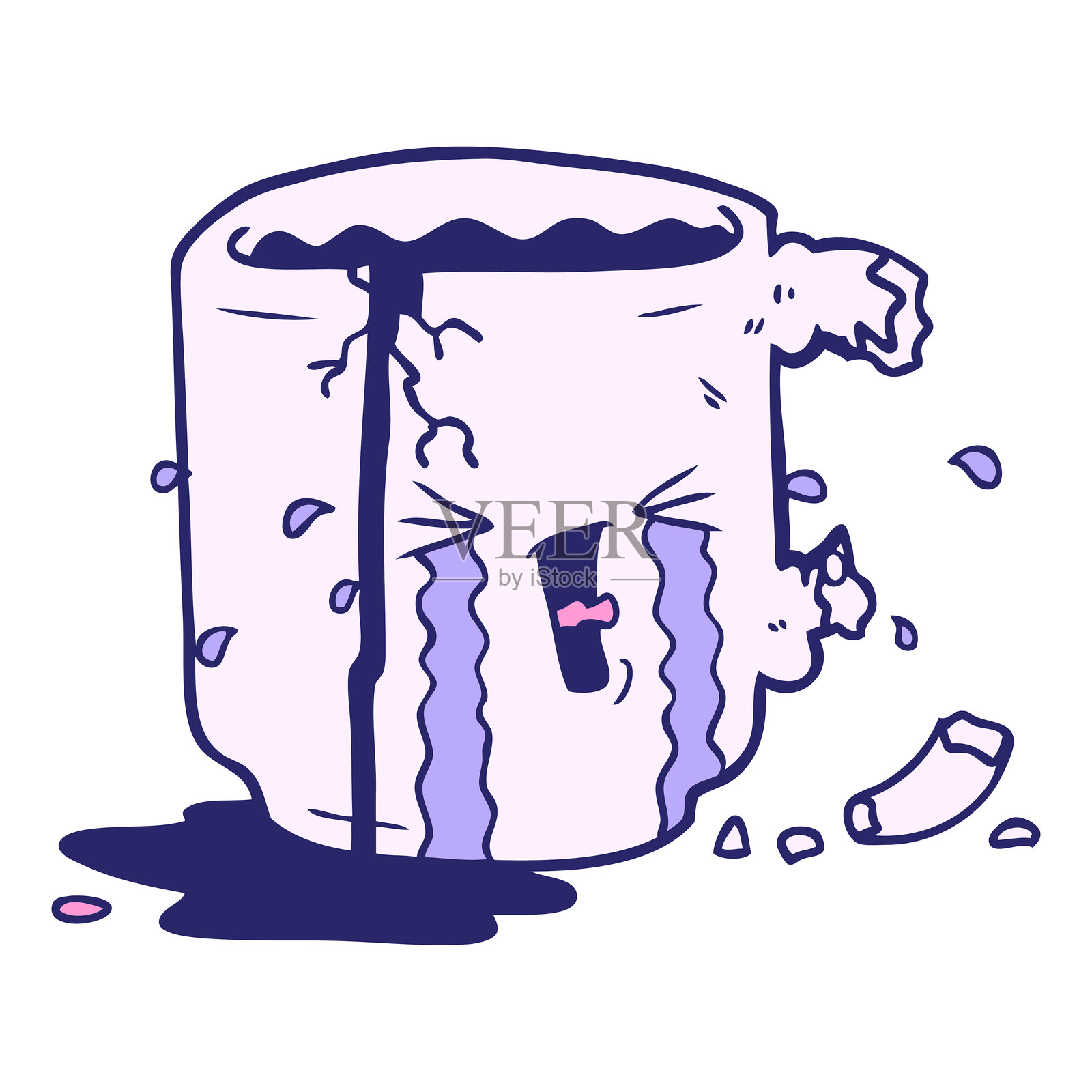 卡通风格的破碎马克杯，色彩鲜艳的霓虹色插画图片素材