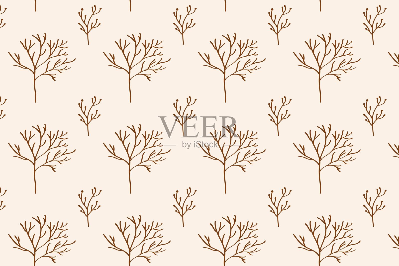 光秃的森林树枝无缝图案。插画图片素材