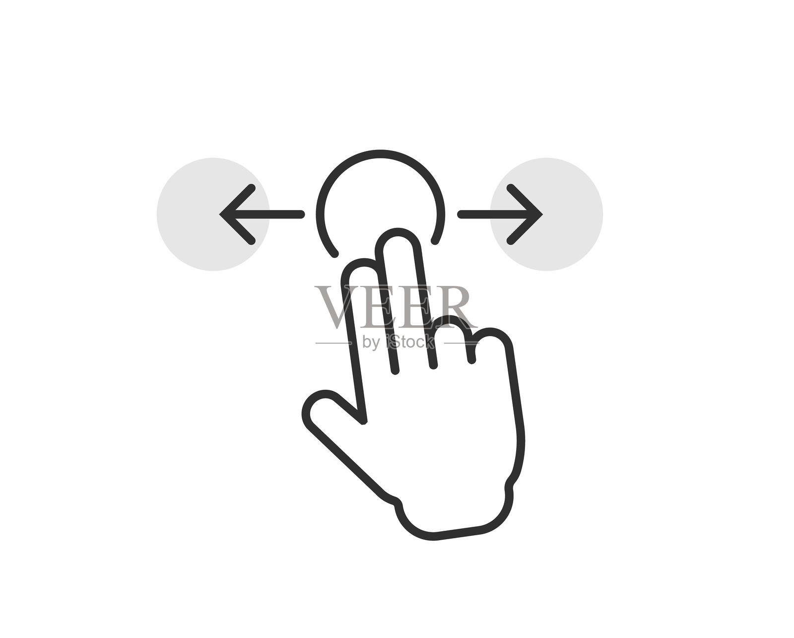 双指左右滑动手势触摸屏图标矢量图形，带有两个拇指的滚动滑块提示信息标签符号线条艺术细线轮廓风格插画图片素材