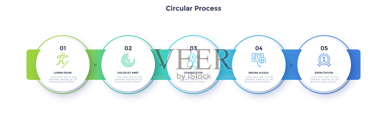 商业启动演示的信息性循环过程信息图表。在线隐私信息图，配有细线图标。包含5个步骤顺序设计的说明性图形，适用于网页。插画图片素材