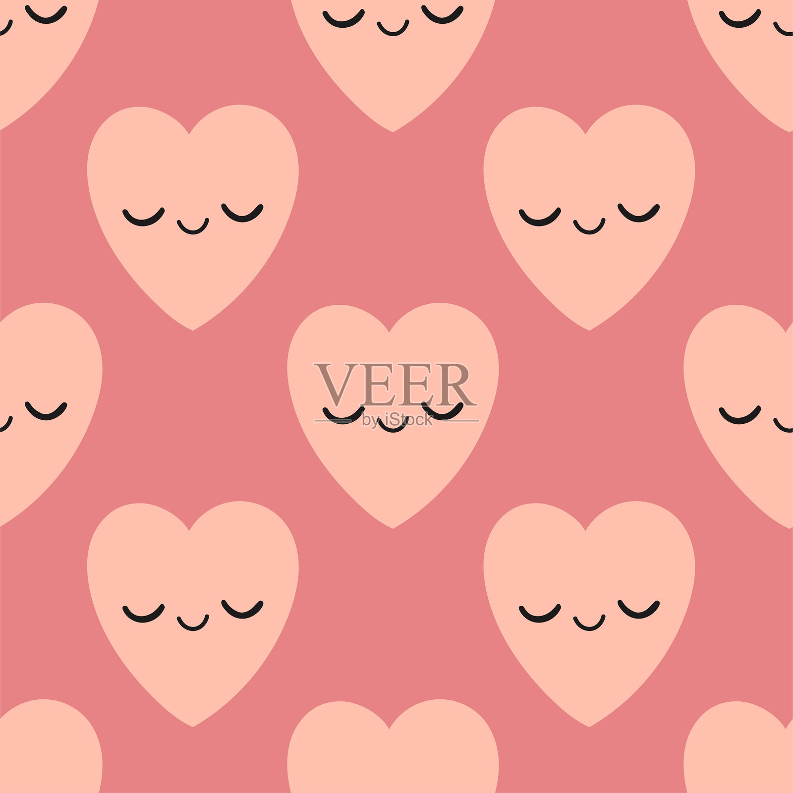 可爱的心形图案。无缝心形矢量图案。适合情人节、节日设计、幼儿园、面料的浪漫背景。手绘儿童心形图案。平面矢量插图。插画图片素材