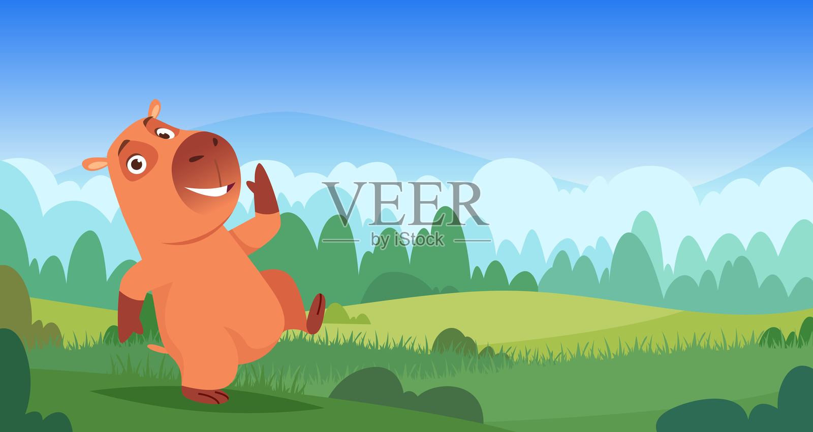 可爱的水豚在玩耍的精确矢量背景插图插画图片素材