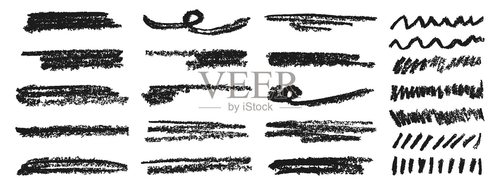 粉笔下划线，蜡笔涂鸦笔刷，线条和形状插画图片素材