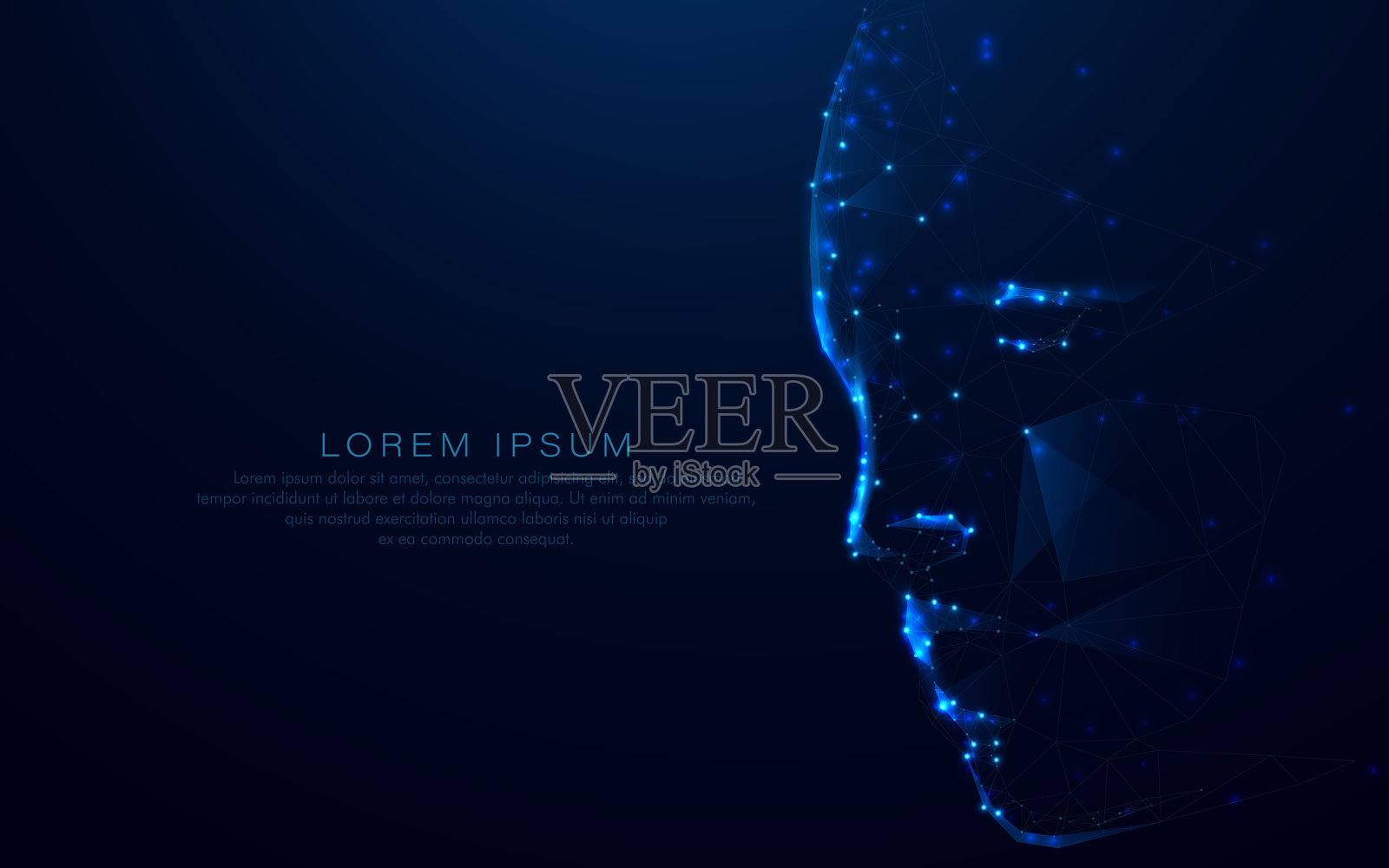 抽象人脸标志与未来高科技。低多边形线框。插画图片素材