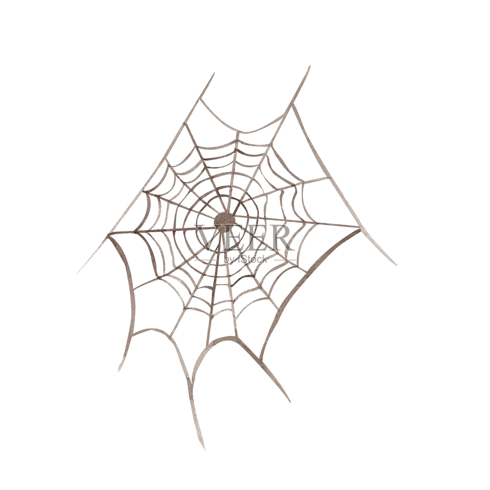 水彩画的蜘蛛网。手绘的万圣节插图，突出构图，背景独立。非常适合万圣节主题、贺卡和装饰。插画图片素材