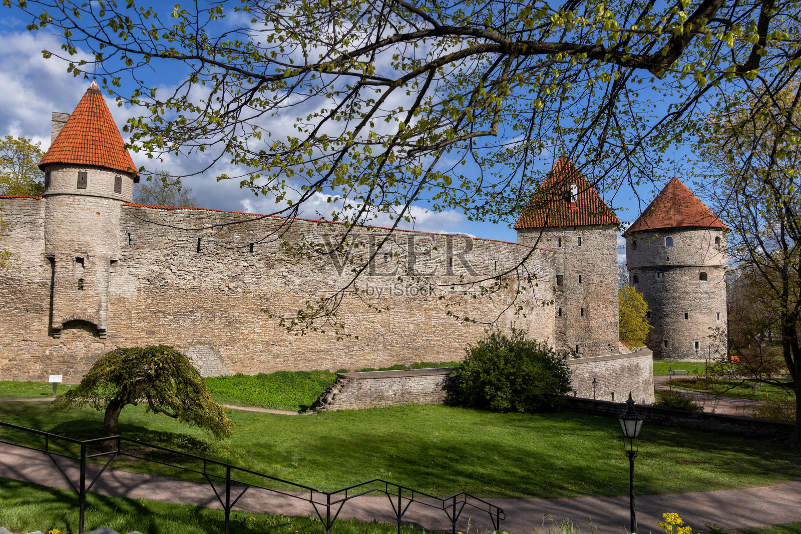 塔林老城墙与少女塔照片摄影图片