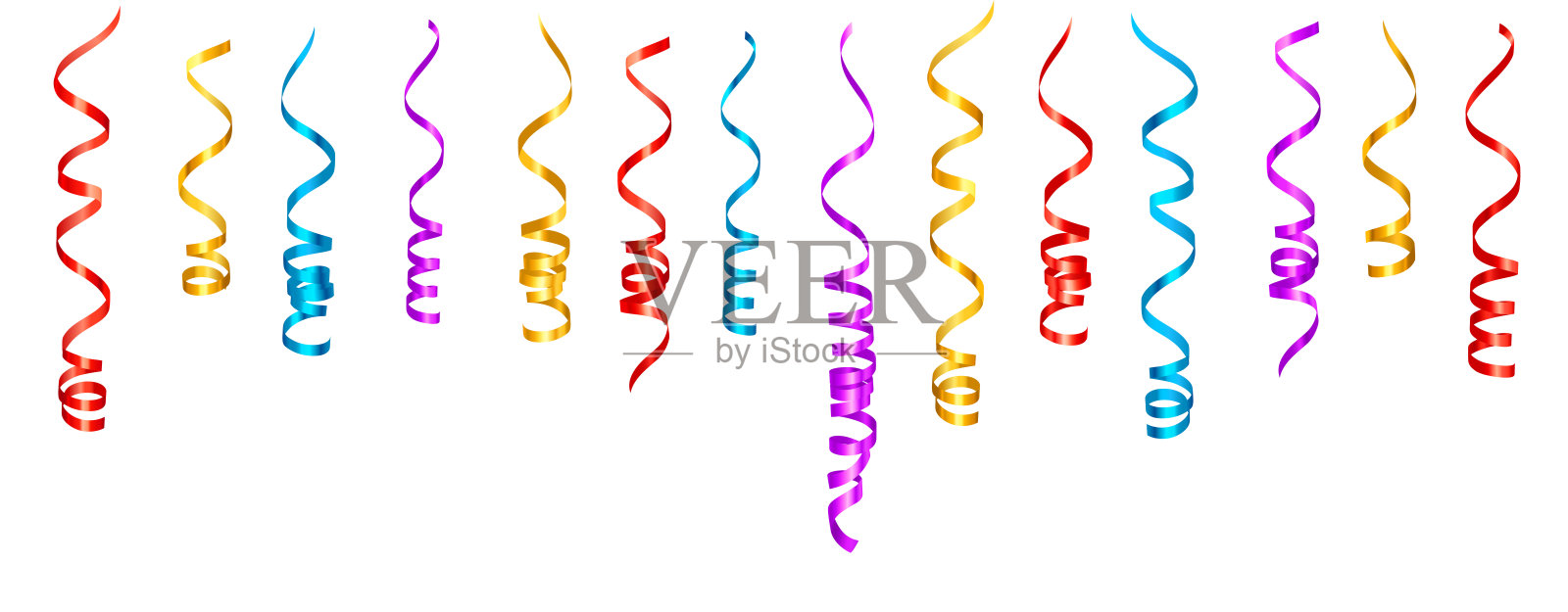 金色金属螺旋丝带五彩纸屑。金箔彩带。节日装饰。插画图片素材