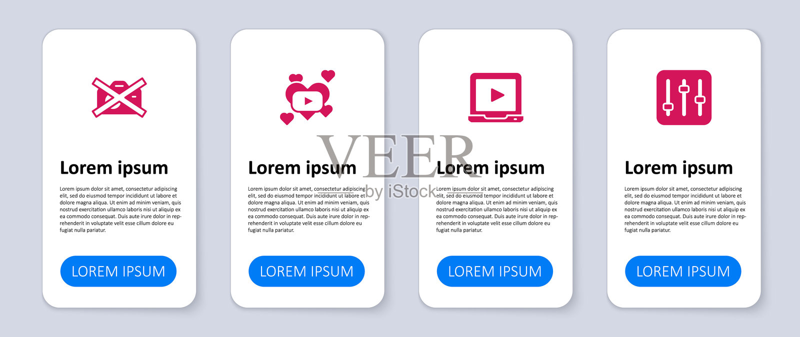 声音混音器控制器，在线视频播放，浪漫电影和禁止录音。商业信息图模板。矢量图。插画图片素材