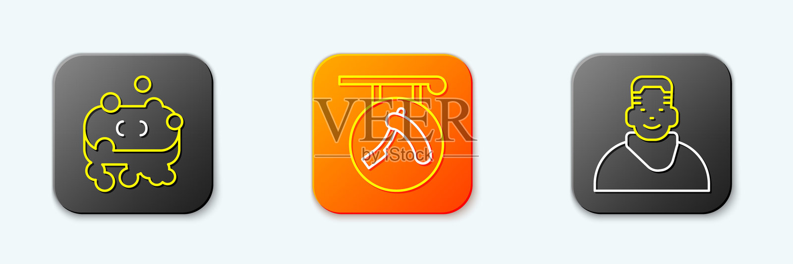 香皂条与泡沫、理发店剃刀和理发店客户的图标。矢量图。插画图片素材