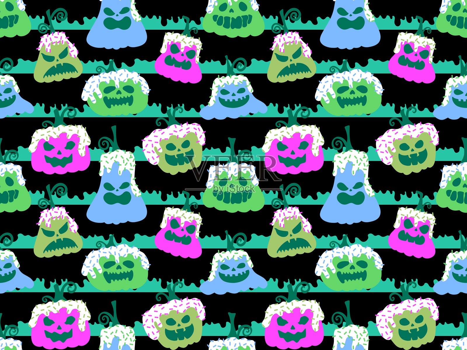 万圣节无缝南瓜图案，适用于面料、纺织品和包装插画图片素材