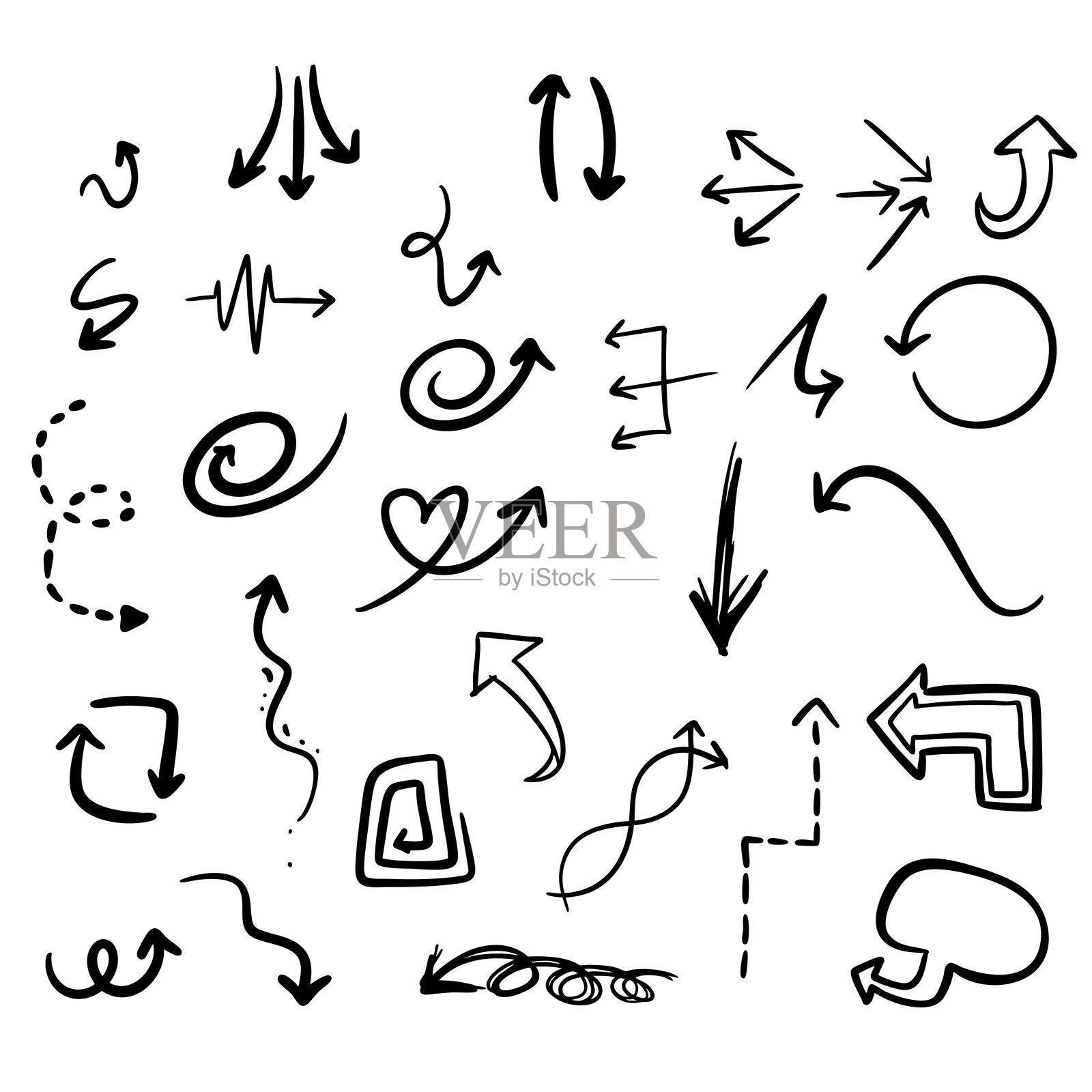 箭头图案，白色背景上的涂鸦画插画图片素材