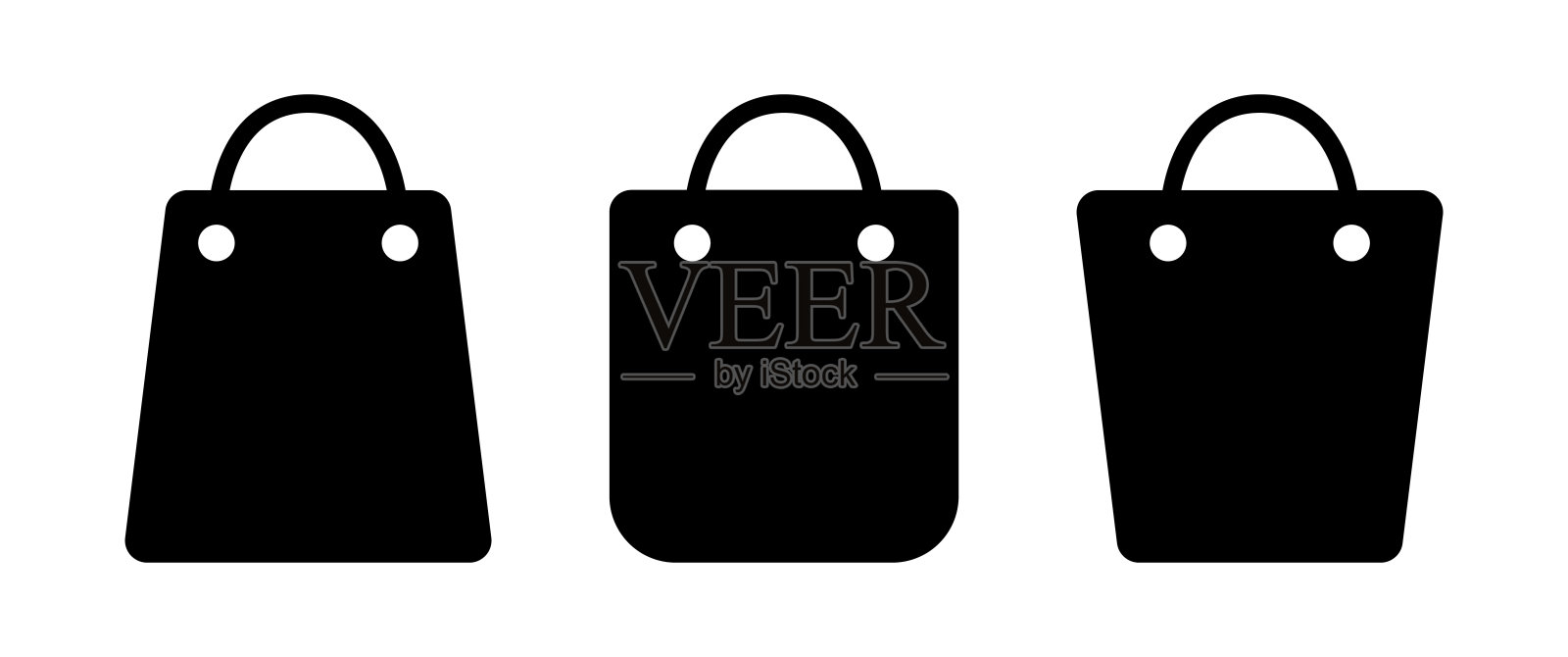 孤立的黑色购物袋图标集合，极简矢量设计插画图片素材
