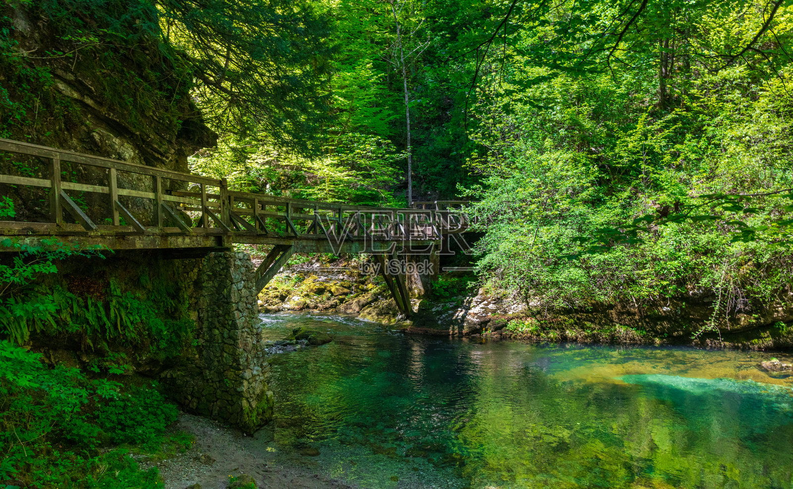 克罗地亚卡马奇克峡谷和河流的空中和地面视角照片摄影图片
