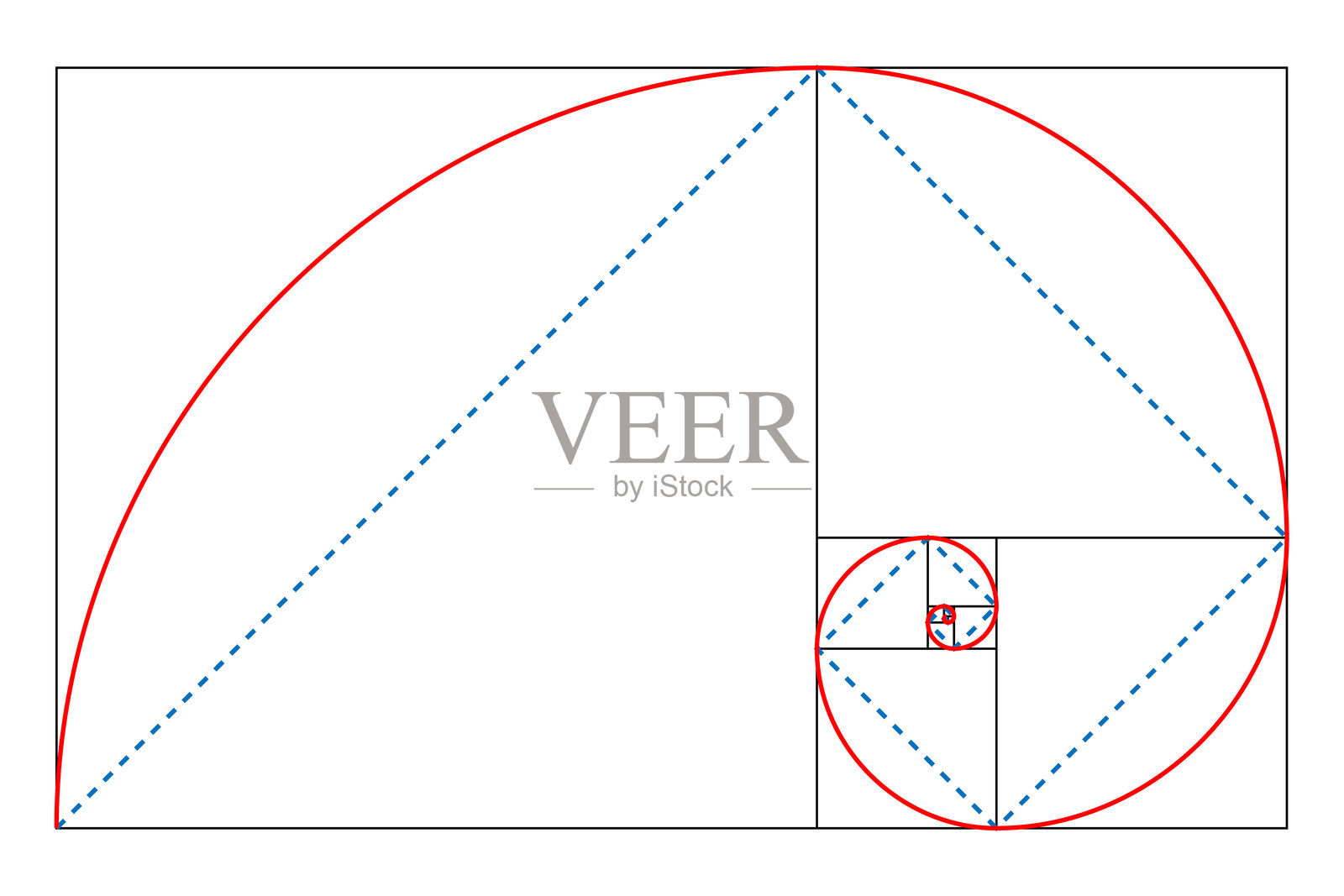 黄金比例与斐波那契螺旋图示插画图片素材