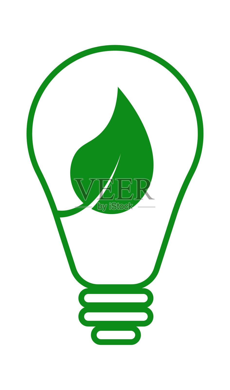 带有绿色叶子的生态灯泡图标，象征着可持续性、节能和环保技术，适用于绿色项目的干净矢量插图。插画图片素材