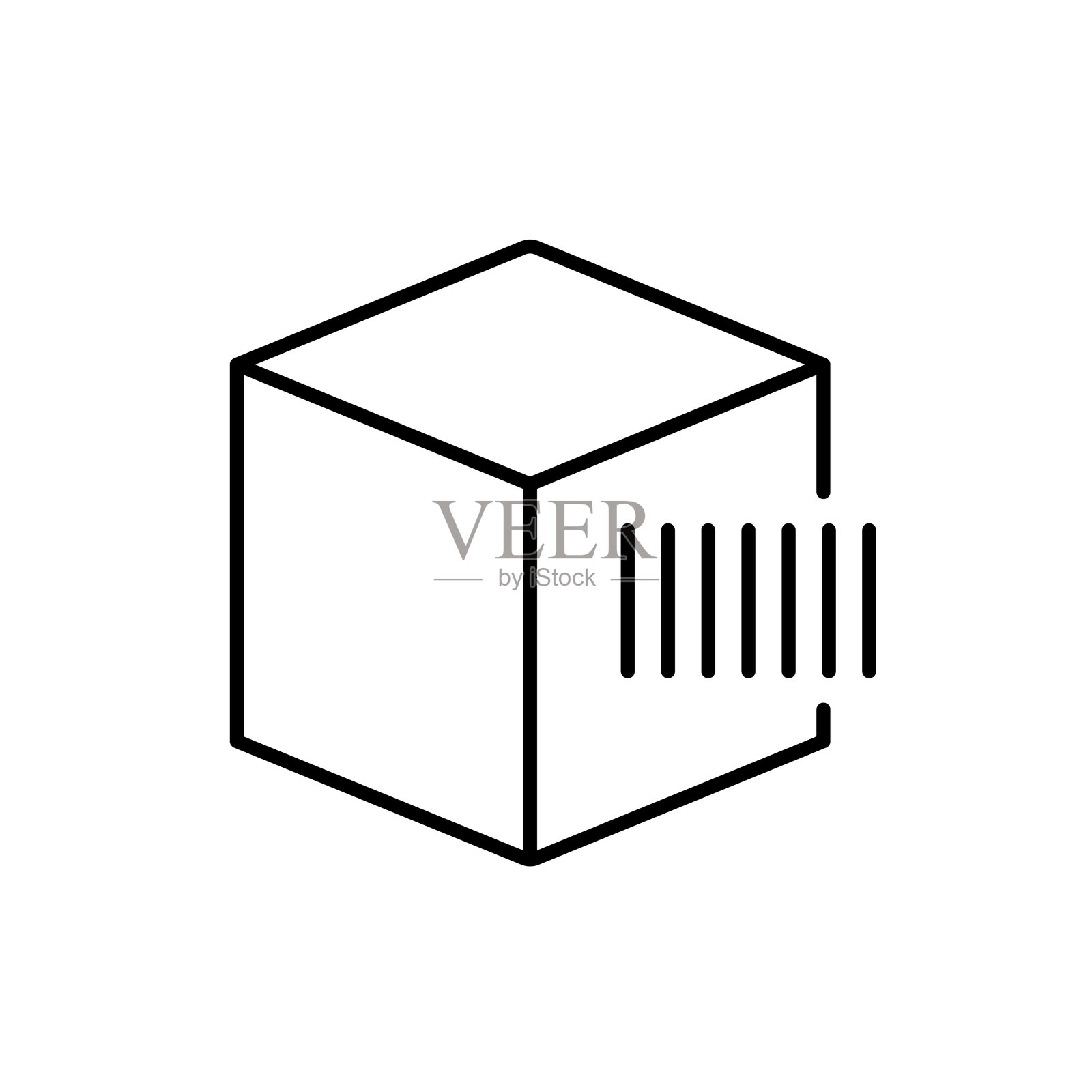 一个带有条形码的盒子矢量图标，象征可追踪的节日快递，采用可编辑线条风格设计。插画图片素材