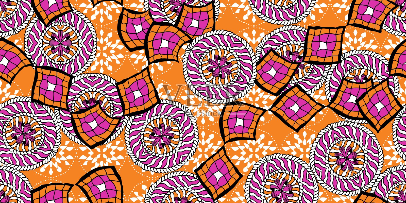 橙色和粉紫色的非洲面料设计插画图片素材