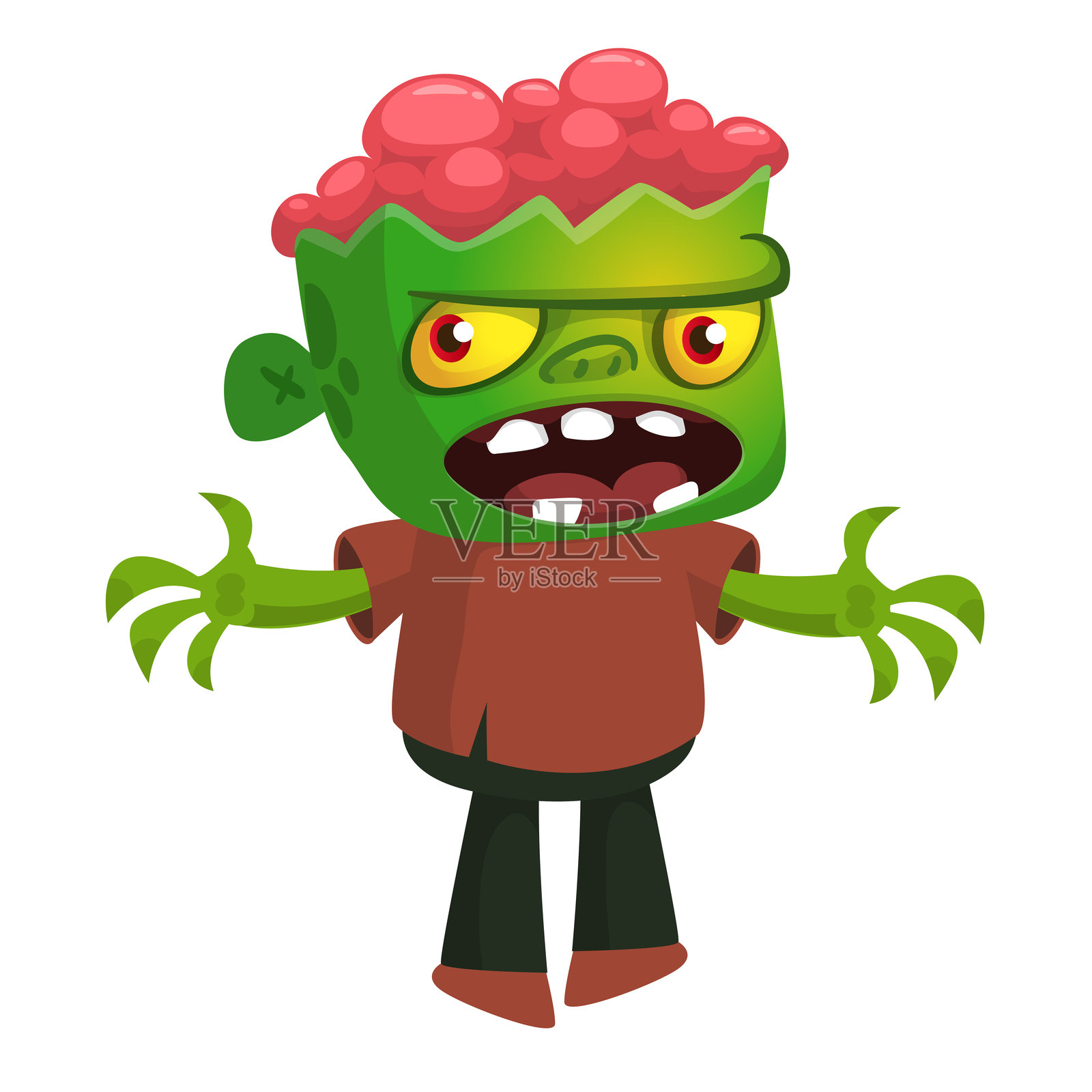 卡通搞笑绿色僵尸角色设计。万圣节怪物矢量插图插画图片素材