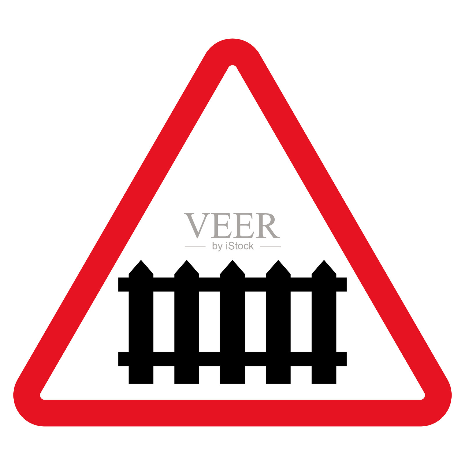 铁路道口标志与障碍物。警告交通标志。矢量图。插画图片素材