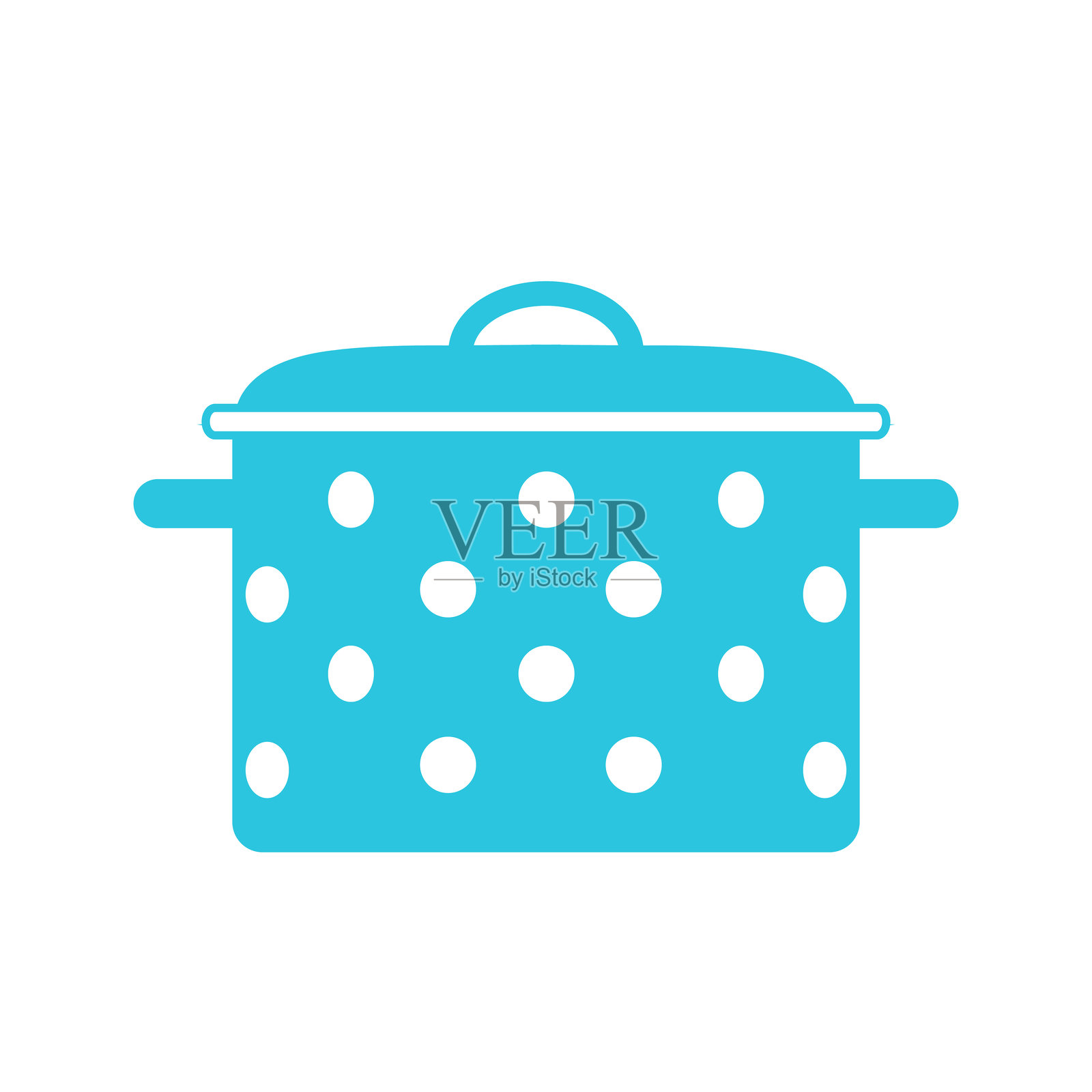 朴素怀旧的奶奶蓝色搪瓷锅，上面有白色圆点插画图片素材