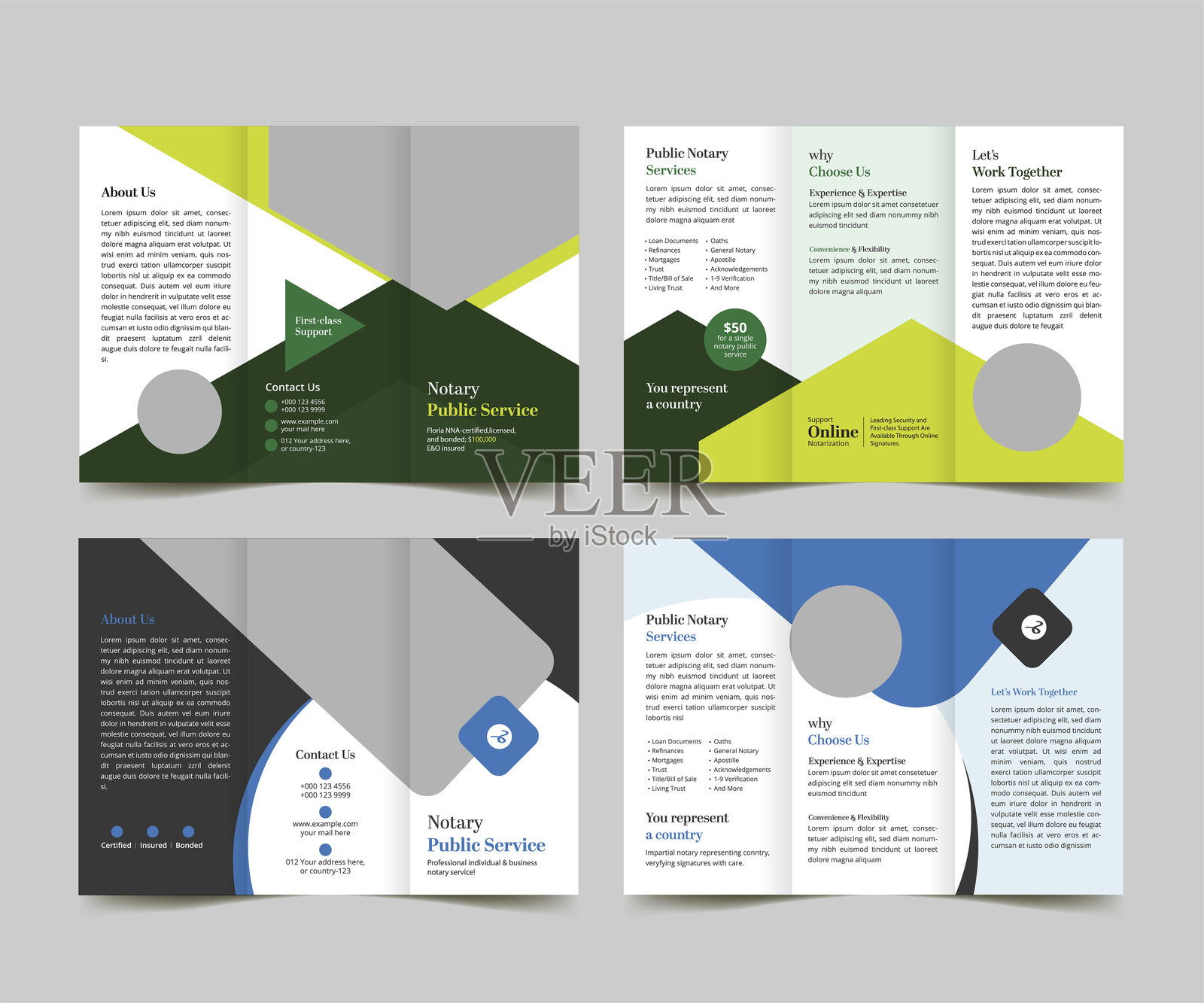 公证服务三折宣传册设计模板插画图片素材