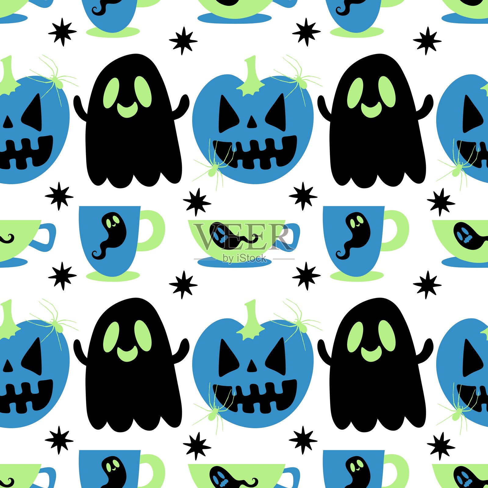 万圣节无缝南瓜图案，适用于面料、纺织品和包装插画图片素材