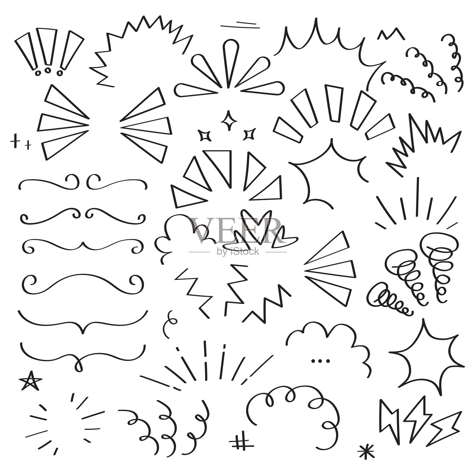 手绘不同风格的素描集矢量设计。插画图片素材