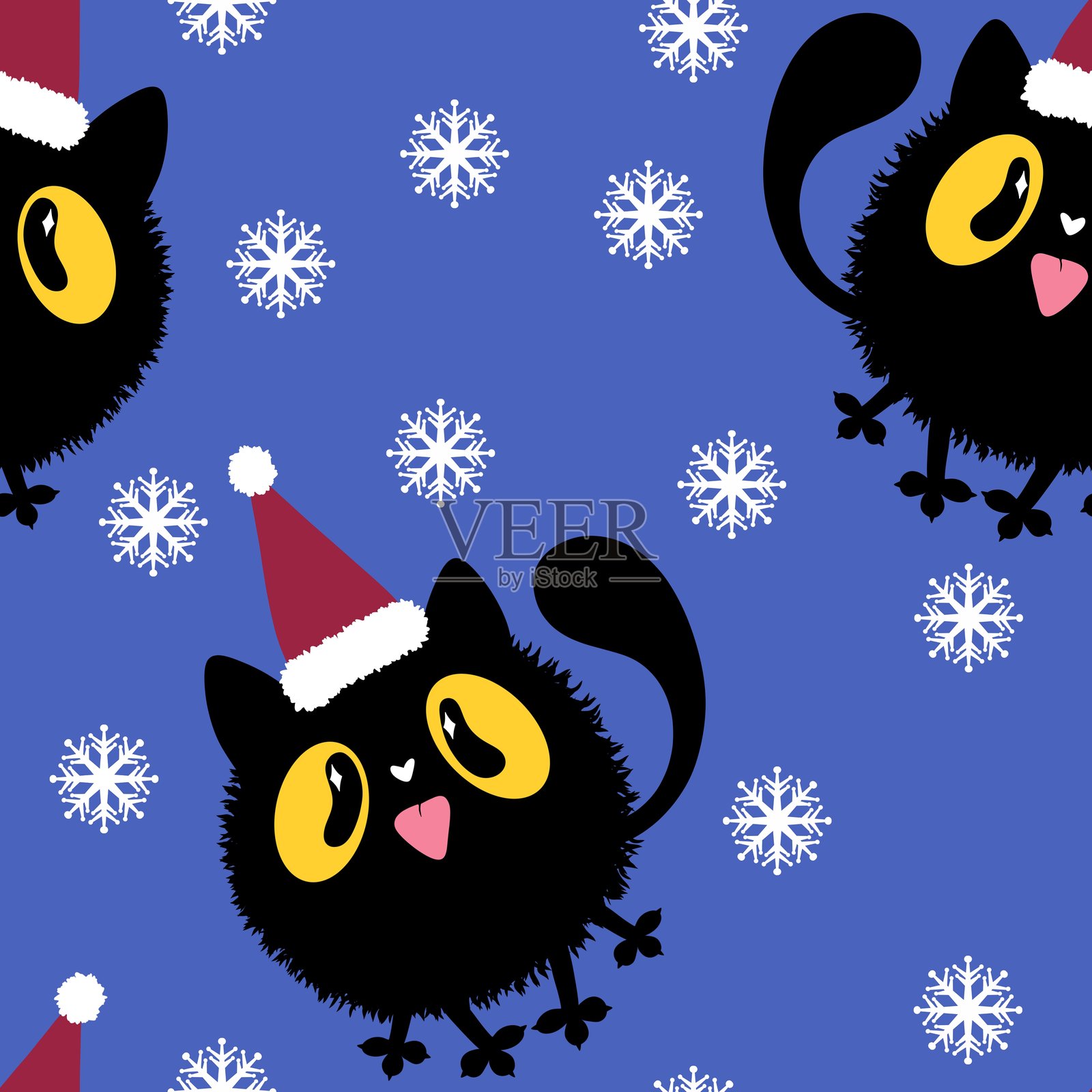 圣诞节无缝猫咪图案，适用于面料、纺织品和包装插画图片素材