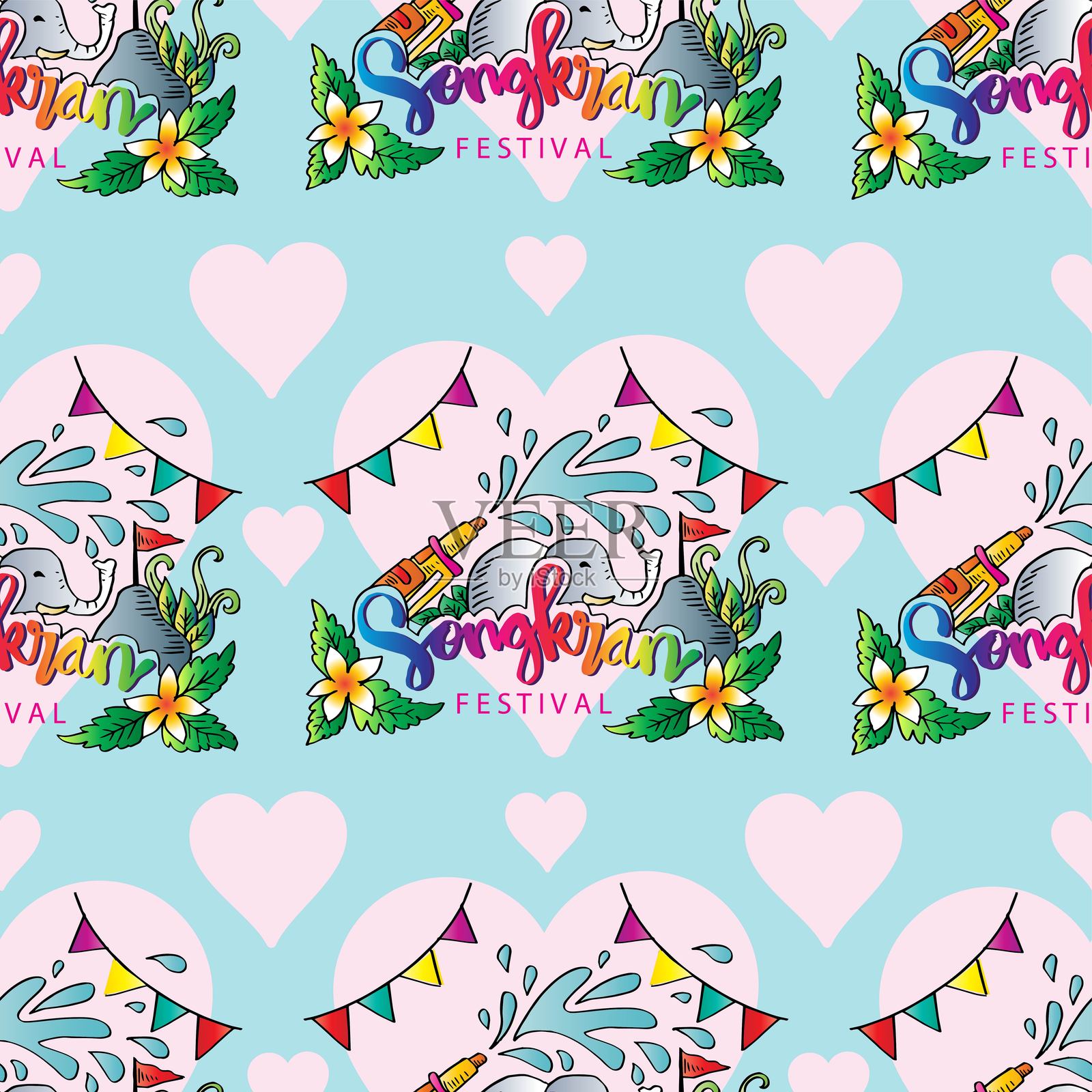 泰国宋干节的无缝图案。矢量插图。插画图片素材