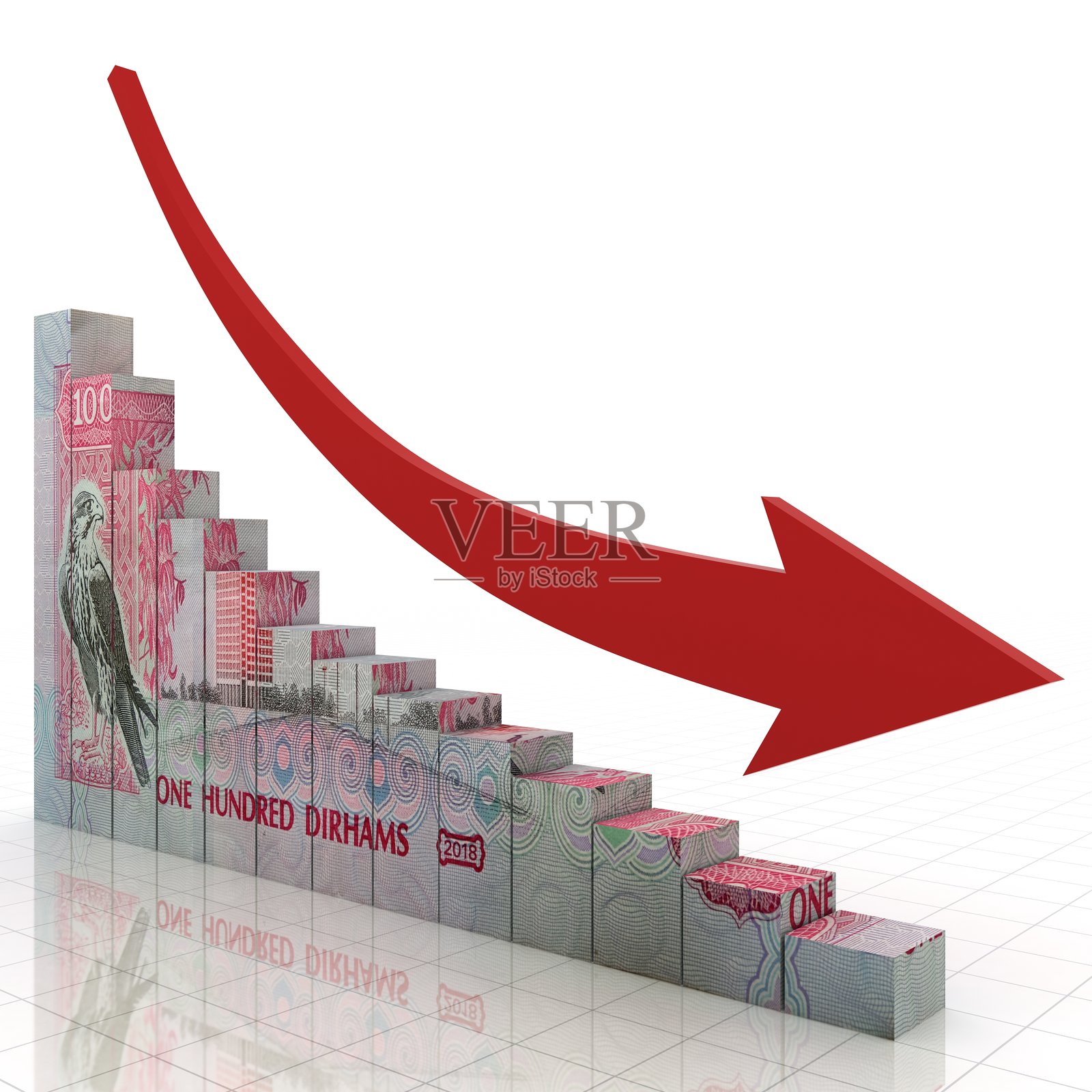 阿联酋迪拉姆货币下跌的金融危机图表照片摄影图片
