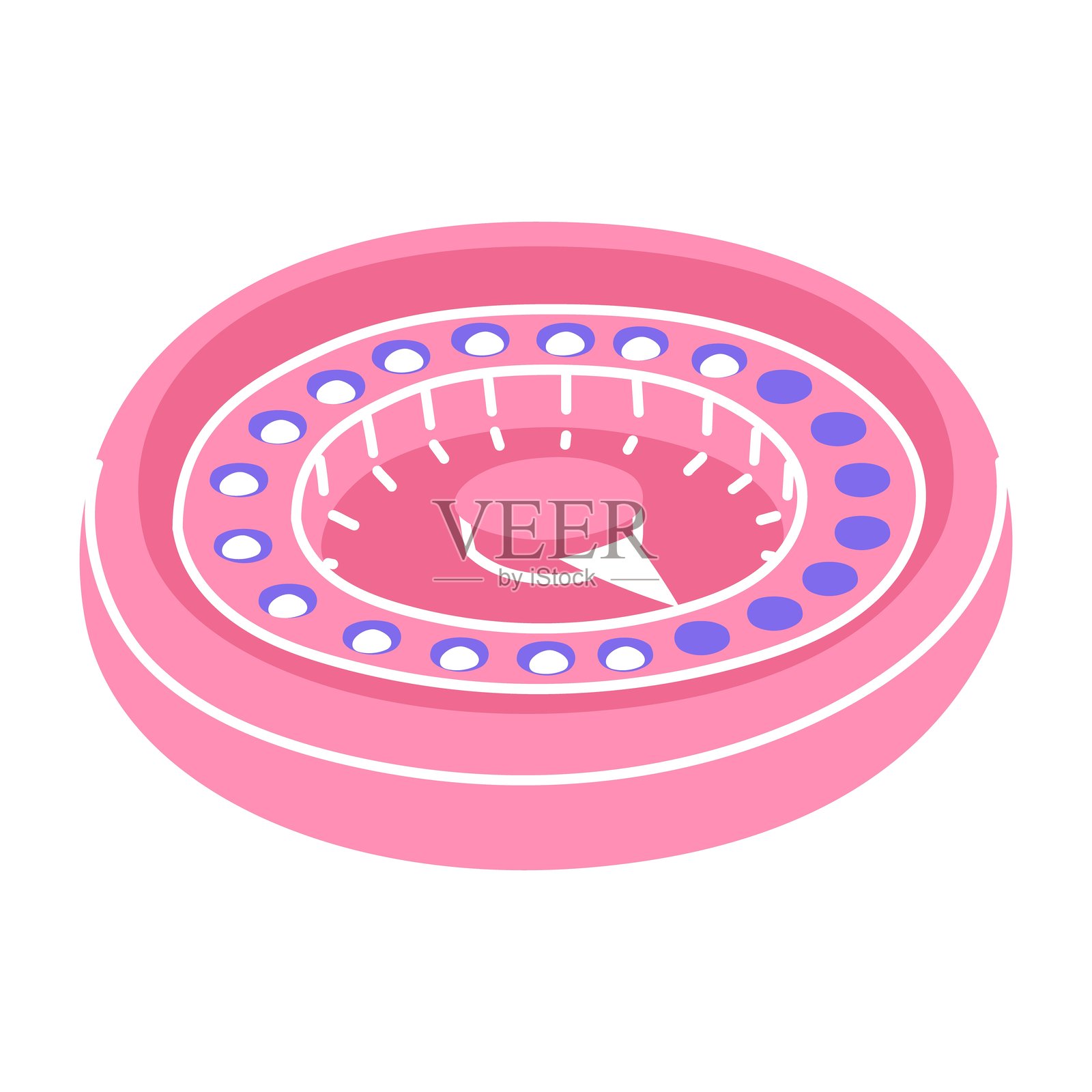 避孕方法的概念。一个装有一个月药片的容器，颜色为蓝色和粉色。平面插图。激素药片，口服避孕药。生育控制和怀孕预防。插画图片素材