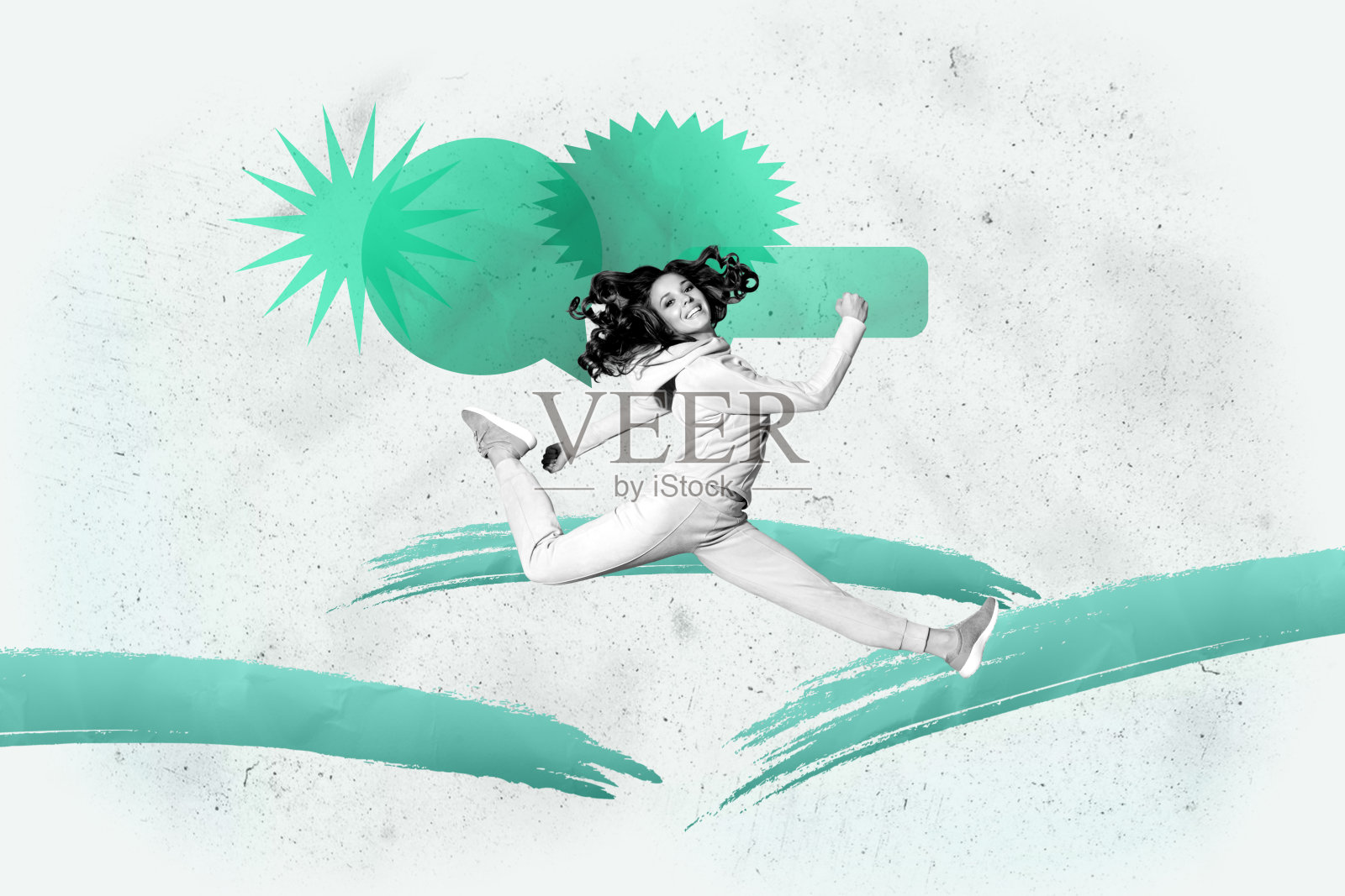 快乐女孩和男孩站在一起的完整图像素描，垂直拼贴，包含交流图标、短语、对话气泡和聊天框。照片摄影图片