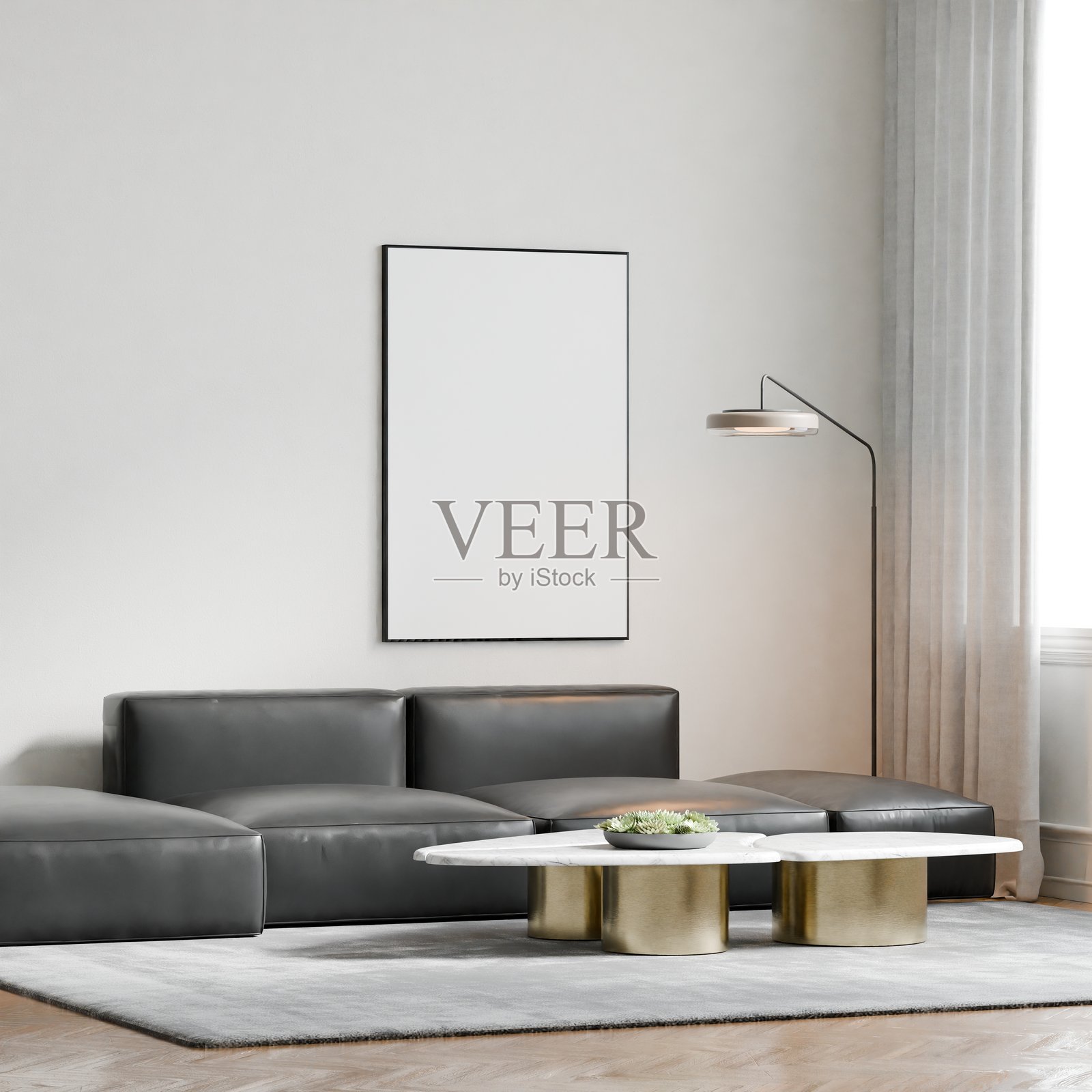 现代简约风格客厅室内海报框墙面展示模型照片摄影图片