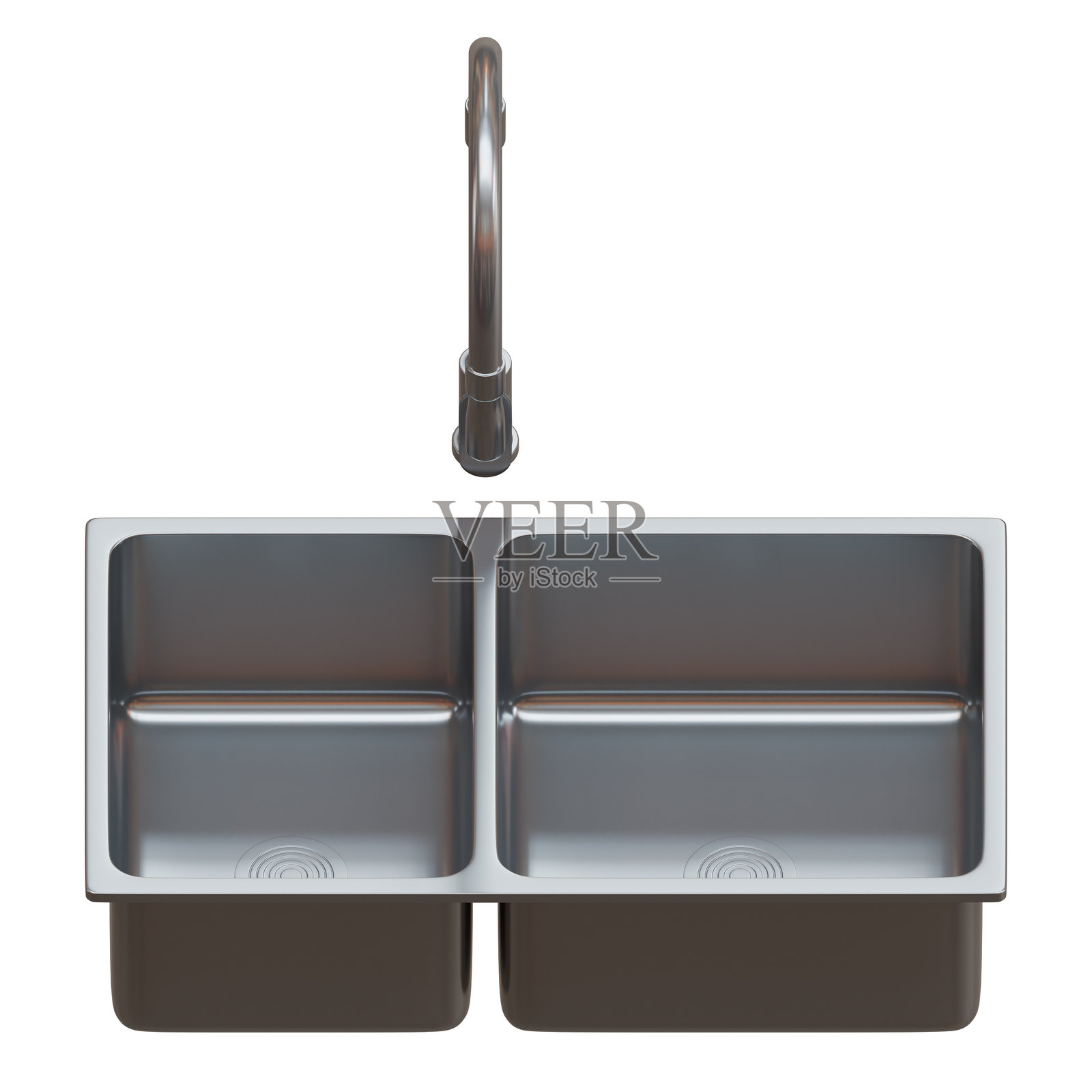 双水槽正视图3D渲染插图照片摄影图片