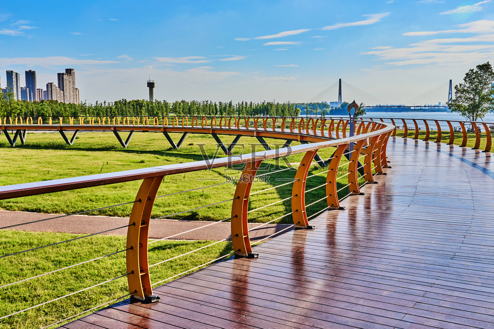 公园里的木栈道照片摄影图片